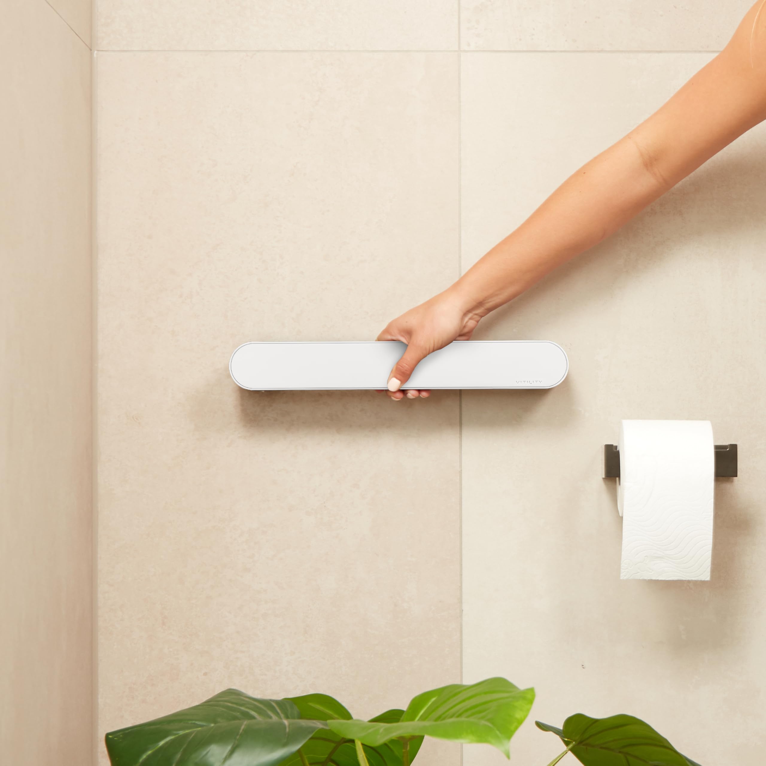 Vitility Asidero de baño ID, barra de pared de seguridad para ducha bañera inodoro, ABS, capacidad 150 kg, barra recta 35 cm, blanco, con tornillos