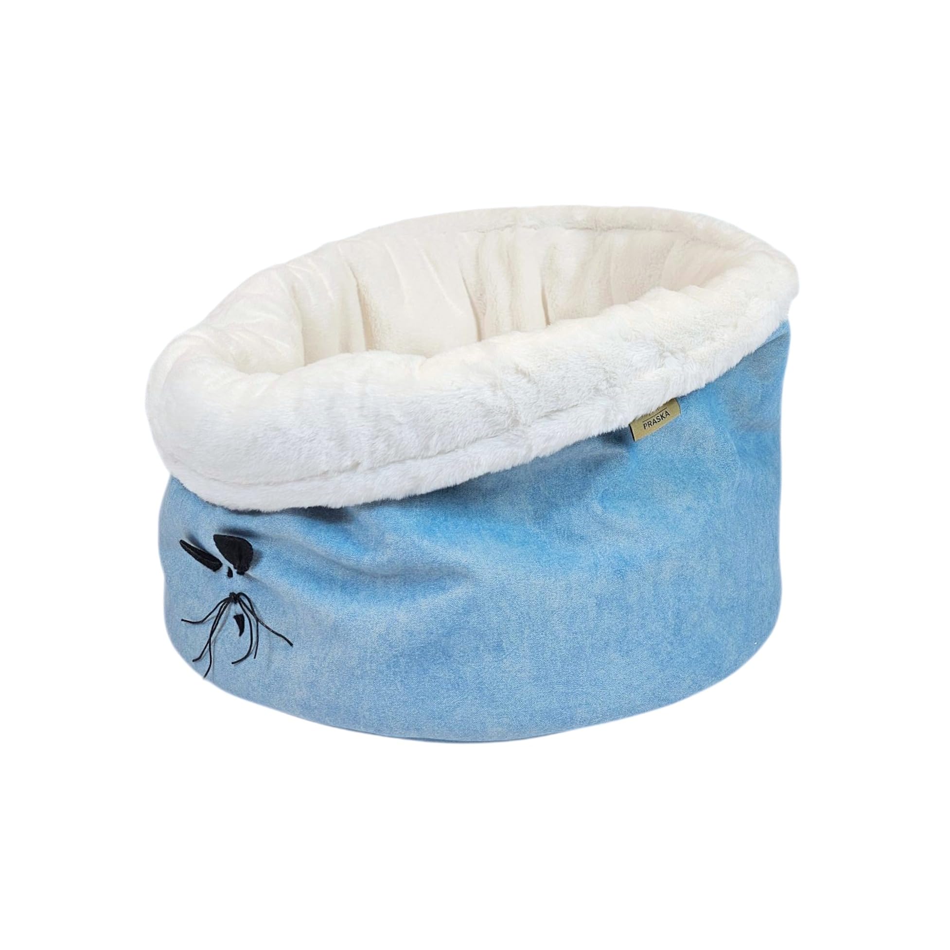 PRASKA Puffy Set – Cama y manta para gatos | Cama premium con cojín y manta | Cama suave para gatos y perros pequeños | Lavable | 50 cm | Azul