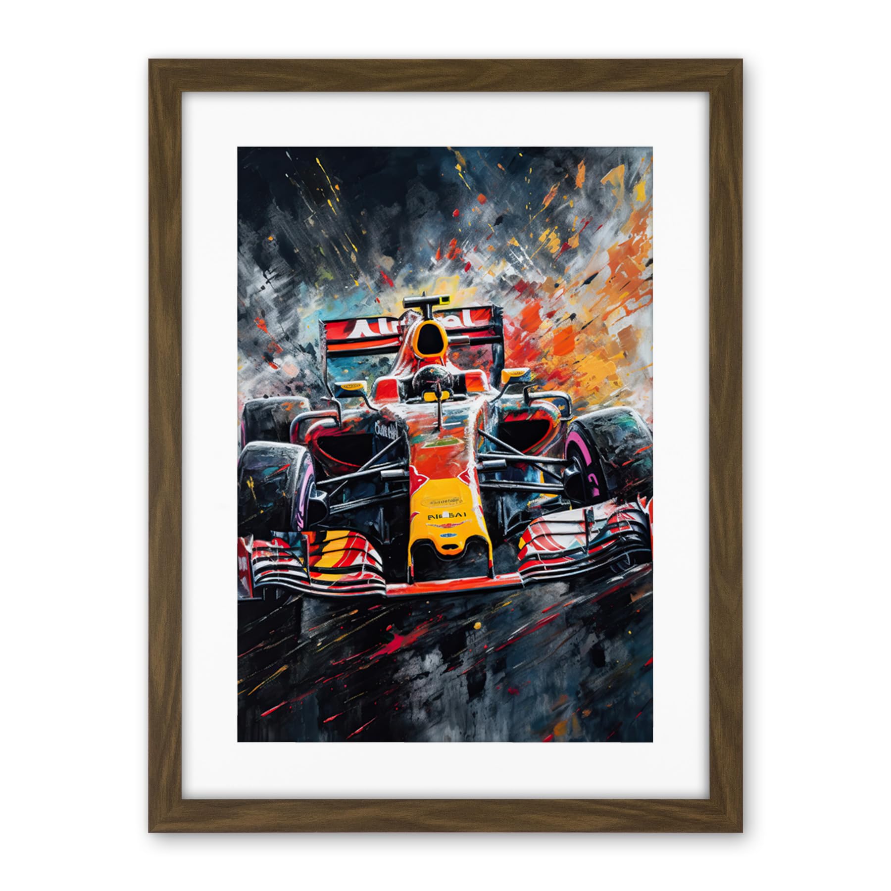 Artery8 Race Car Driver Racing Action Shot Painting Artwork Framed Wall Art Print 18X24 Inch