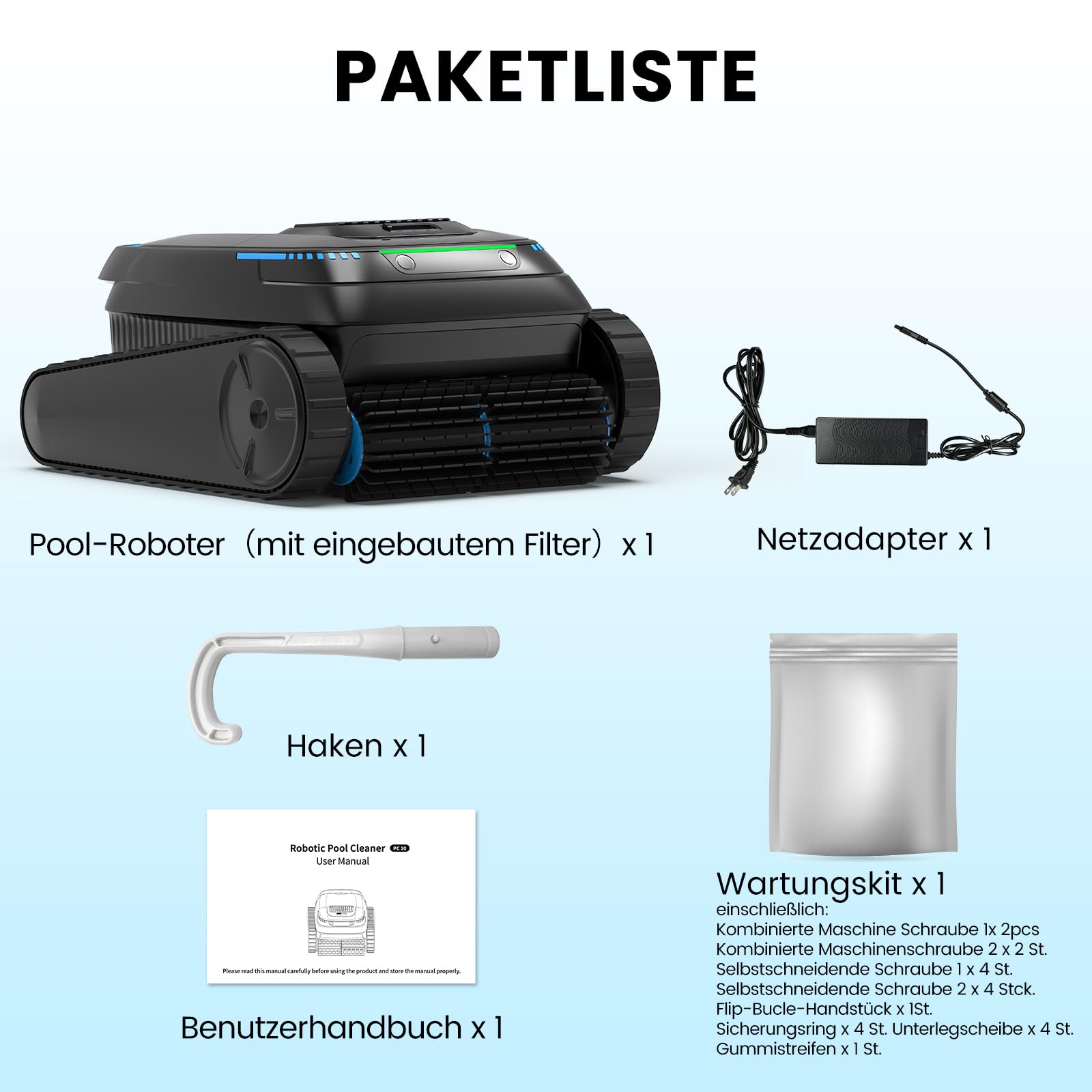 (2026 Neu) Poolroboter Akku Boden und Wand Wasserlinie, Poolsauger Kabelloser, 18927LPH Saugkraft, Intelligenten Navigation für Aufstellpool Eingelassenen Pool bis 170㎡, PC10 (Schwarz)
