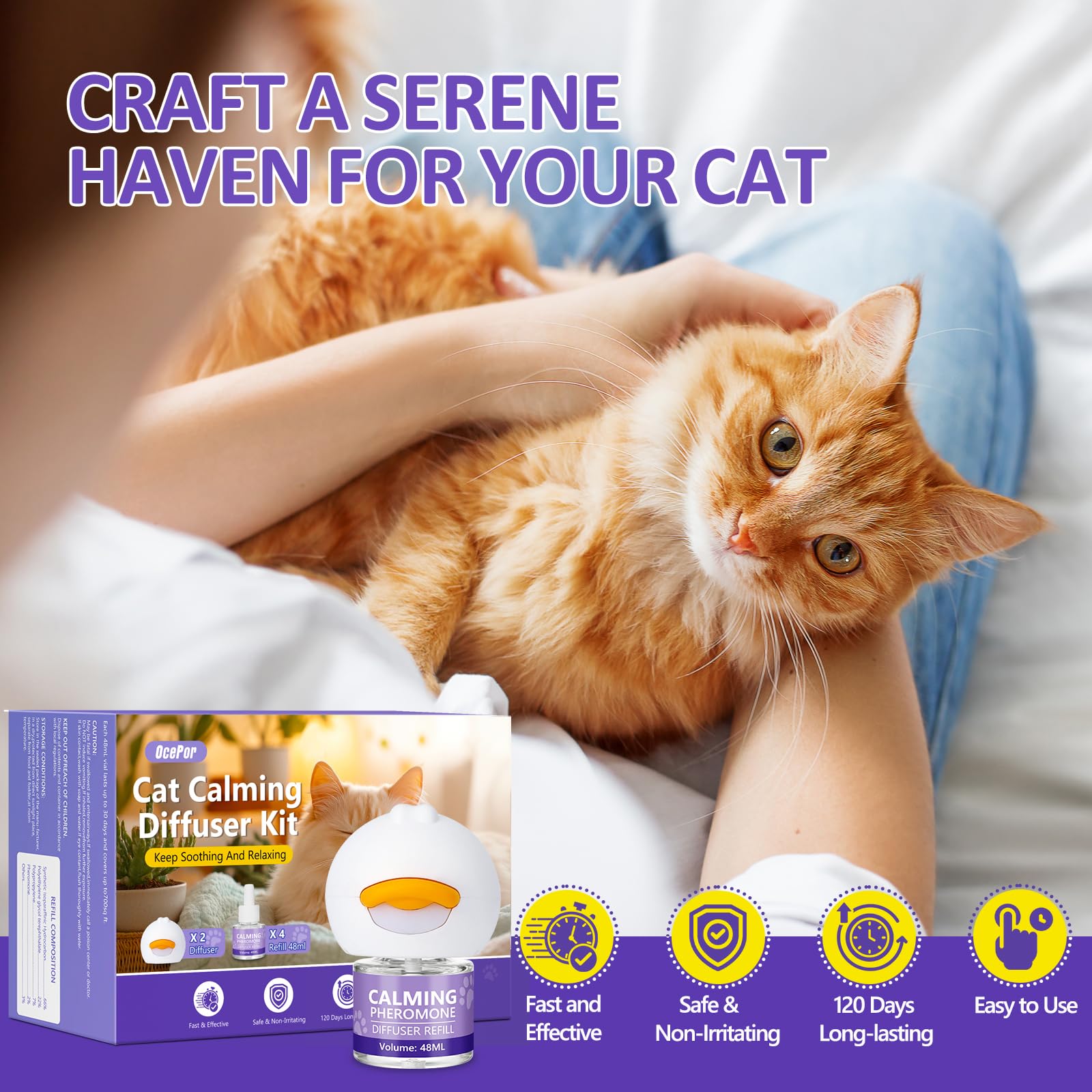 OcePor Cat Calming Diffuser 1 Refill Solutions, 1 Plugs- Cat Pheromones Calming Diffuser Refill, Pheromone Diffuser to Calm Cats, Cat Anxiety Relief - image 5