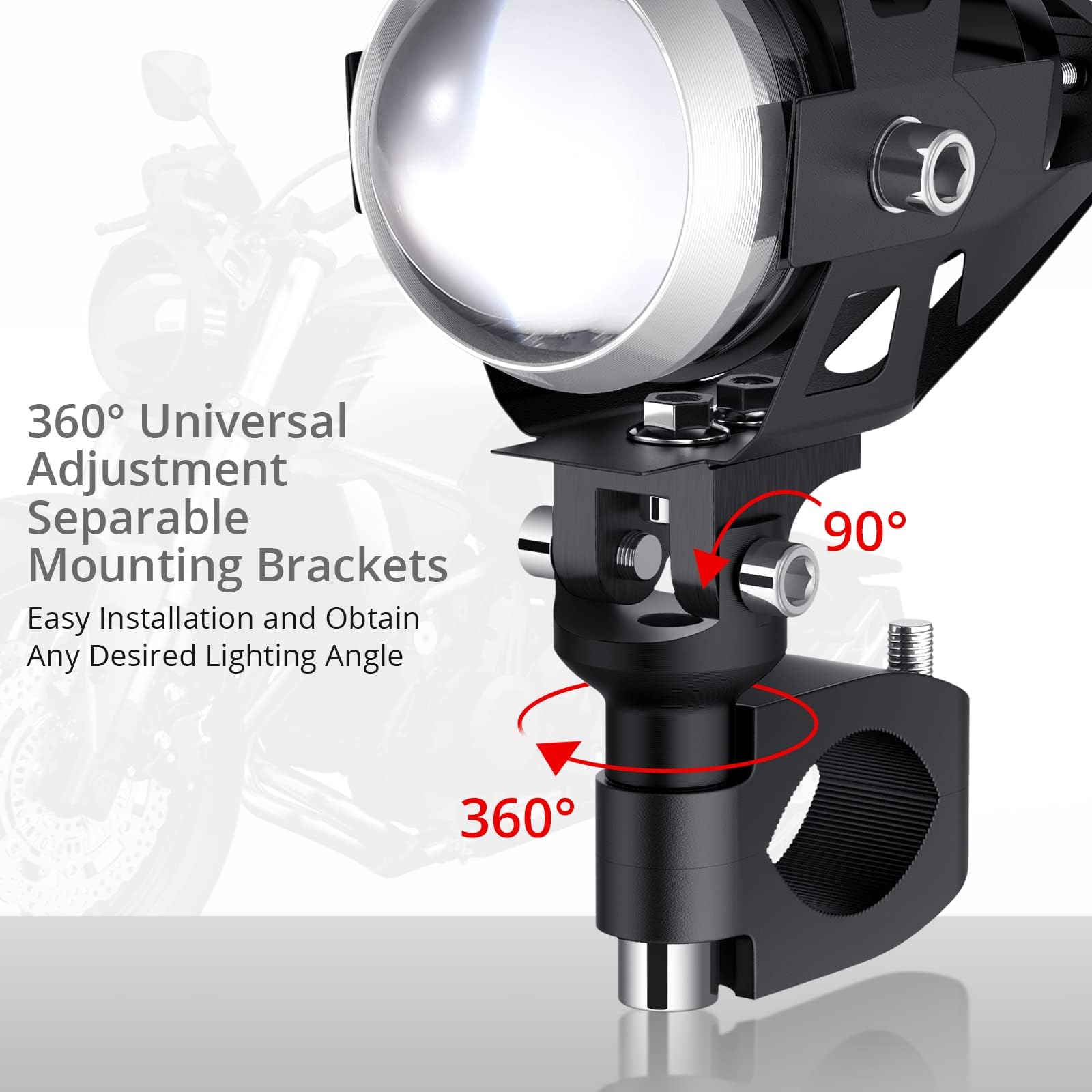 PROZOR Reflektor motocyklowy LED 2 sztuki U5 15W reflektor motocyklowy światło przeciwmgielne motocykl regulacja 360 °, wodoodporny reflektor IP65 do pojazdów 12/24V