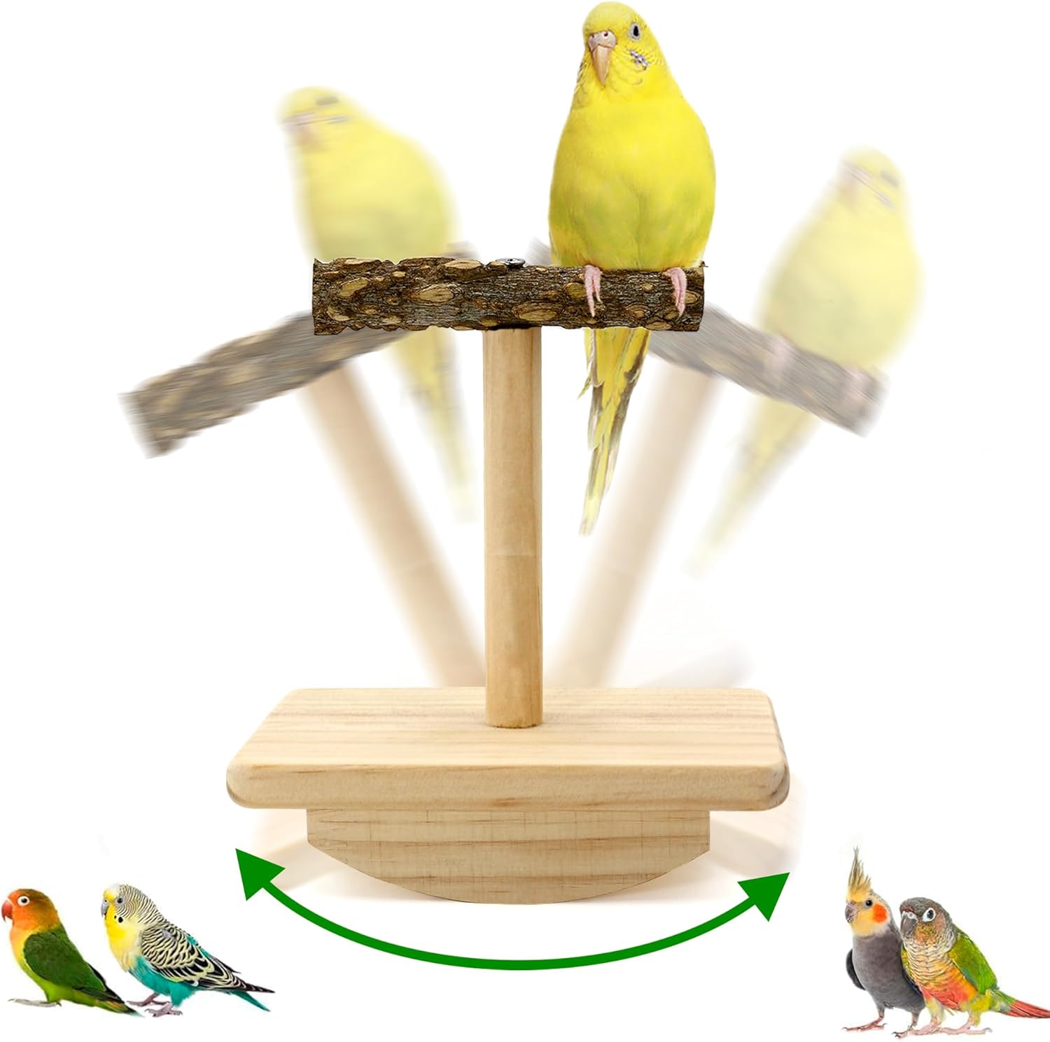 Natural Wood Bird Perch Stand Training, Intelligence Puzzle Enrichment Toys for Parakeets, Wooden Parrot Perch Platform, Bird Playground Play Stands for Conure Cockatiel (Wood, Small)
