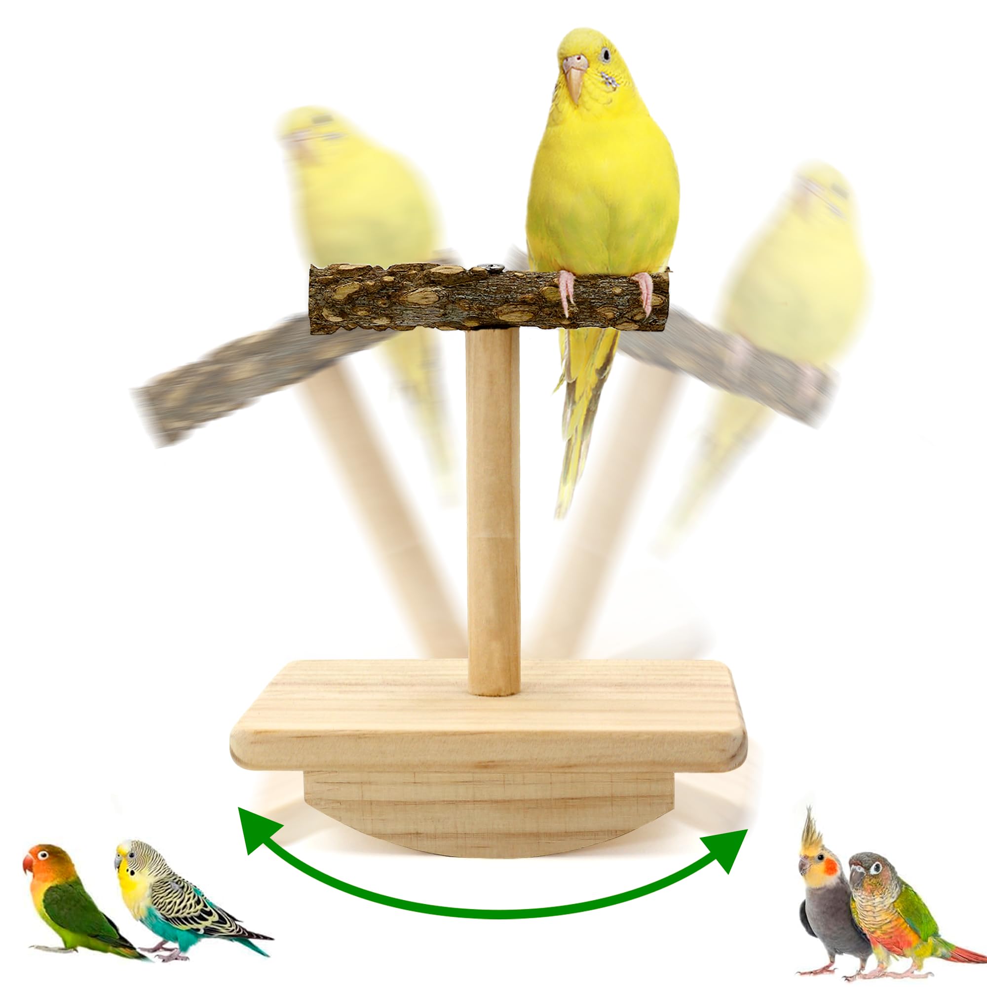 Natural Wood Bird Perch Stand Training, Intelligence Puzzle Enrichment Toys for Parakeets, Wooden Parrot Perch Platform, Bird Playground Play Stands for Conure, Cockatiel, Budgie Interactive Toys