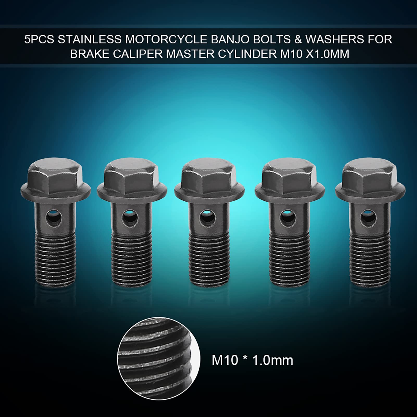 Boulon Banjo Frein Moto, 5 Pièces M10x1.25 M10x1.0 Kit Boulon Banjo et Rondelles Moto pour Étrier et Maître-Cylindre Frein