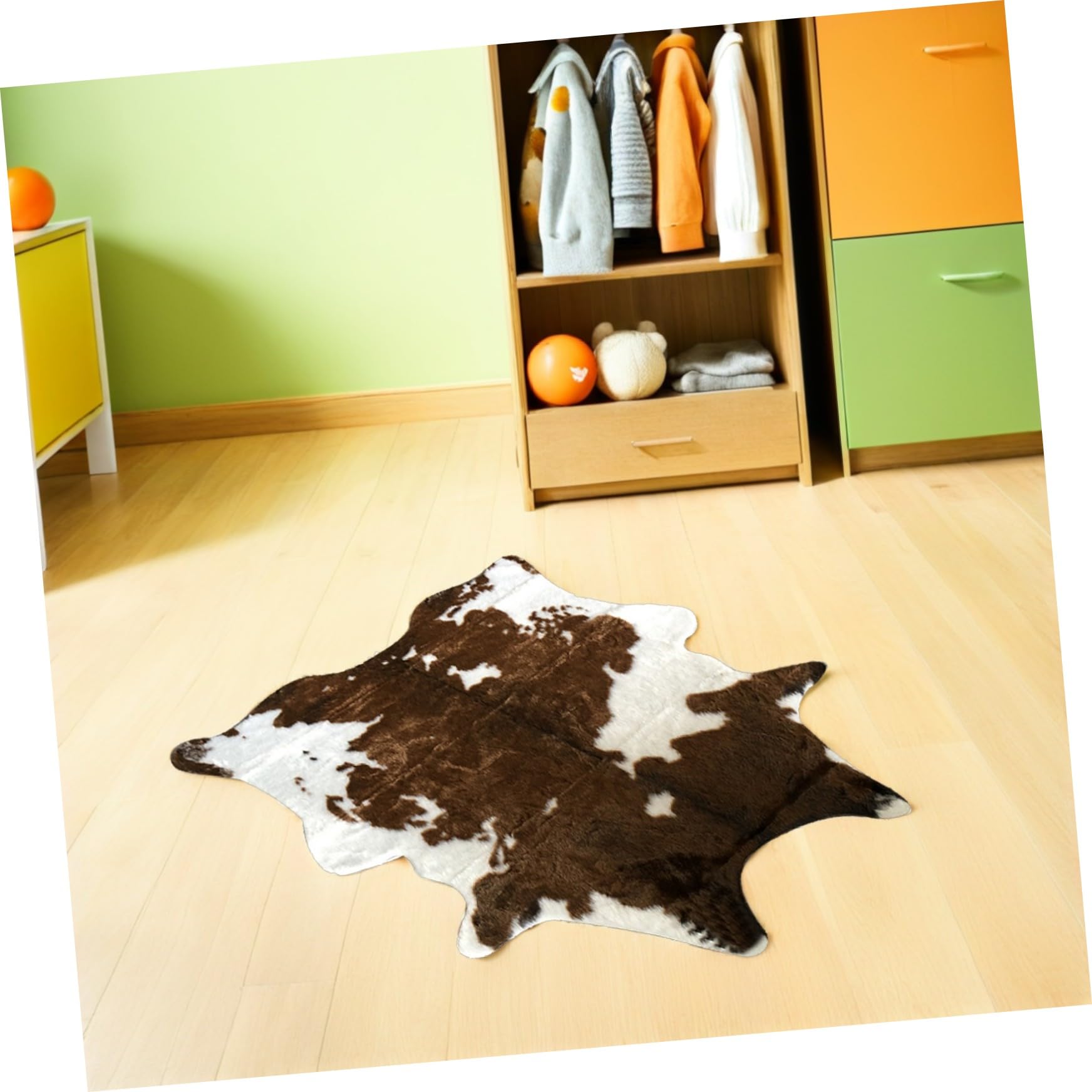 Tappeto Decorativo Irregolare Effetto Mucca 110x84 Cm in Pelliccia Sintetica Spessa Morbida Coperta da Pavimento e Cuscino da Casa per Ingresso Cucina Bagno