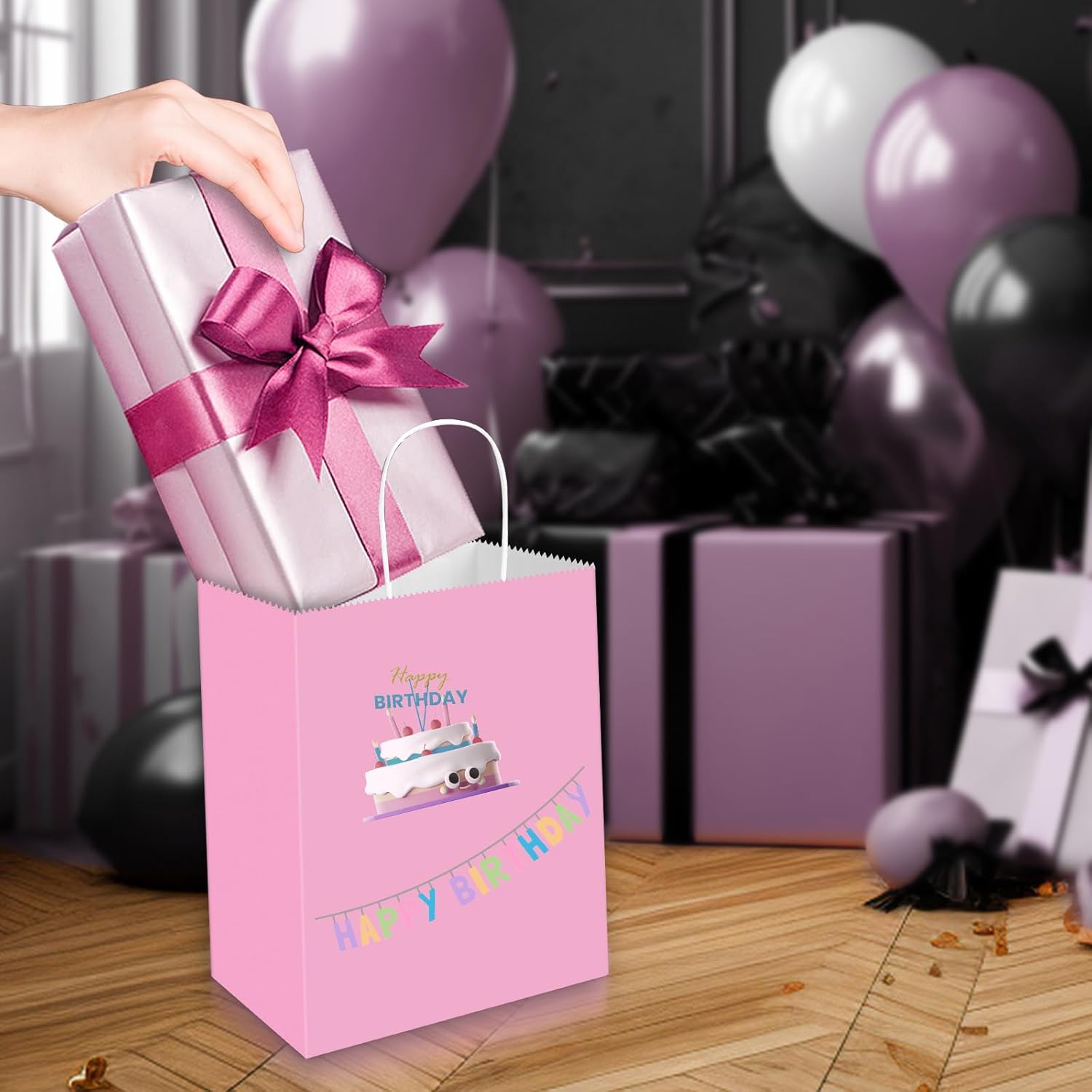 Toovip 50 Pack 8x4.75x10 Inch Medium Light Pink Kraft Paper Bags with Handles Bulk, Gift Bags for Birthday Party Favors Retail Grocery Shopping Business Goody Craft Merchandise Take Out Sacks - Image 6