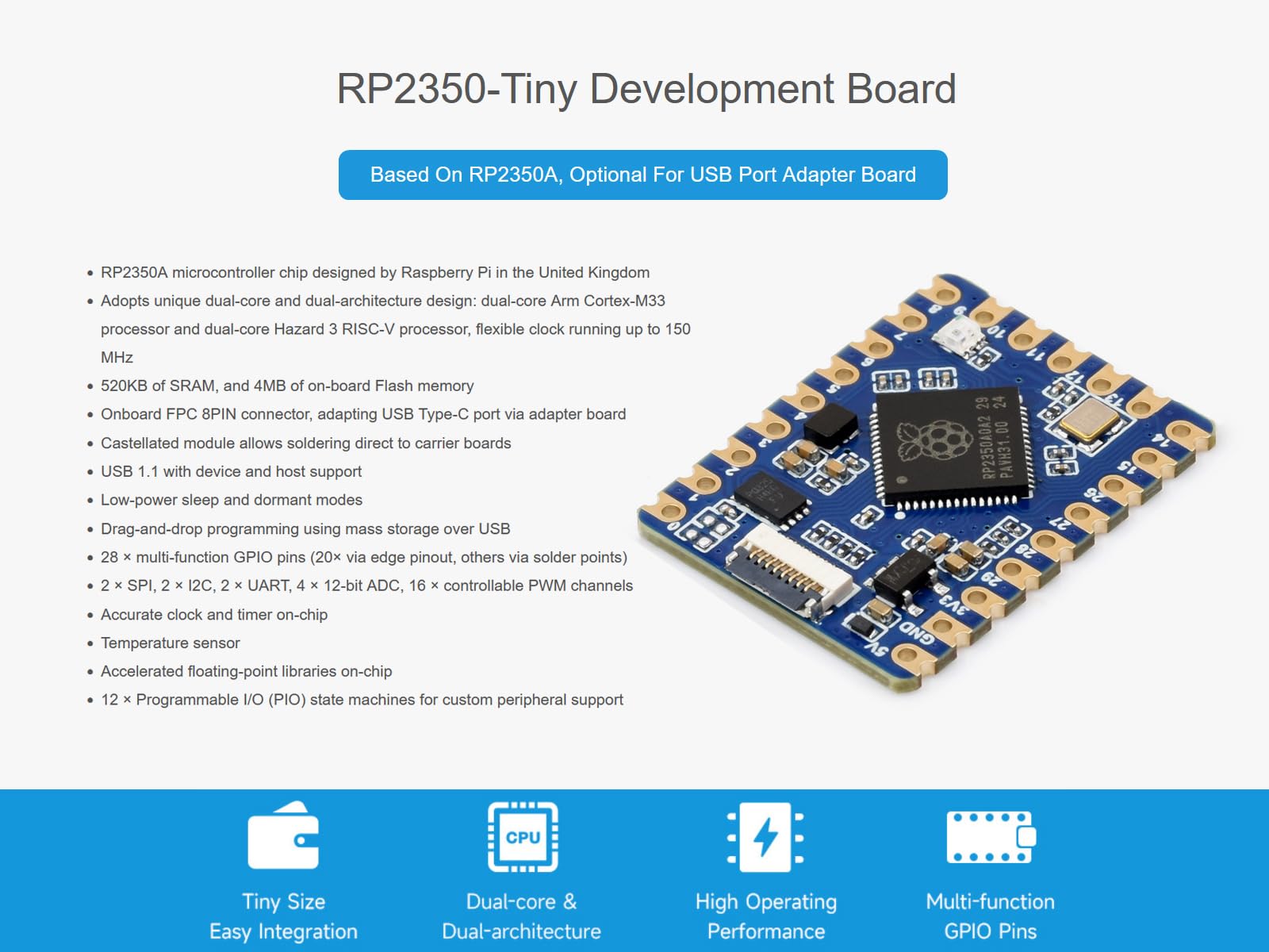 Pré-soudée Pico 2 W Microcontrôleur Carte Basée Sur Raspberry Pi RP2350 Puce, Supporte WiFi 4 Wireless Et Bluetooth 5.2, Conception Double-cœur Et Double-Architecture