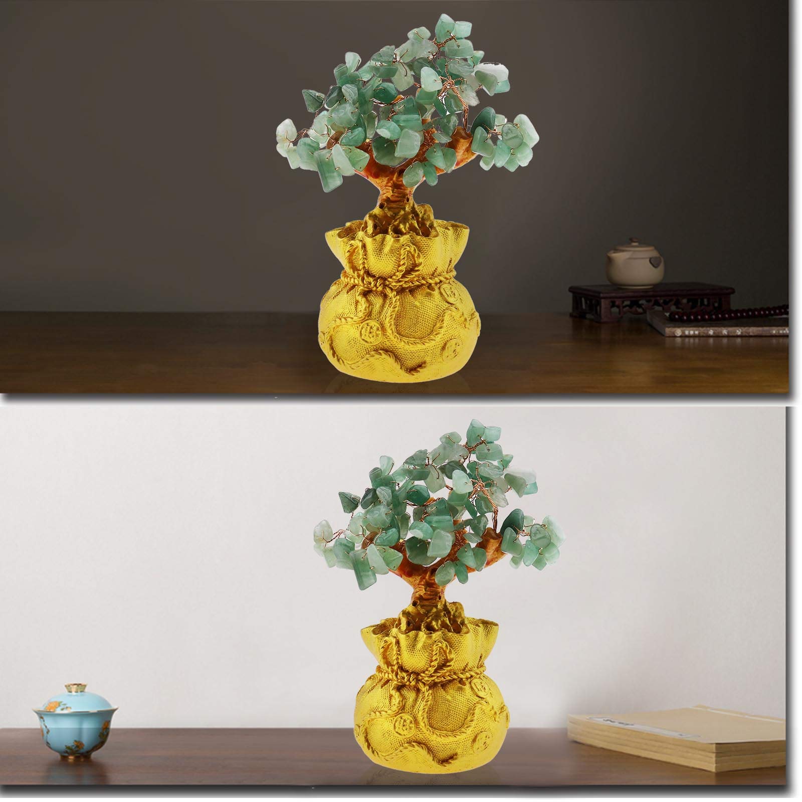 OTOTEC Feng Shui Soldi Fortuna Pietra Albero Cristallo Decorazione Artistica Ufficio Soggiorno Buona Fortuna Miglior Regalo Verde
