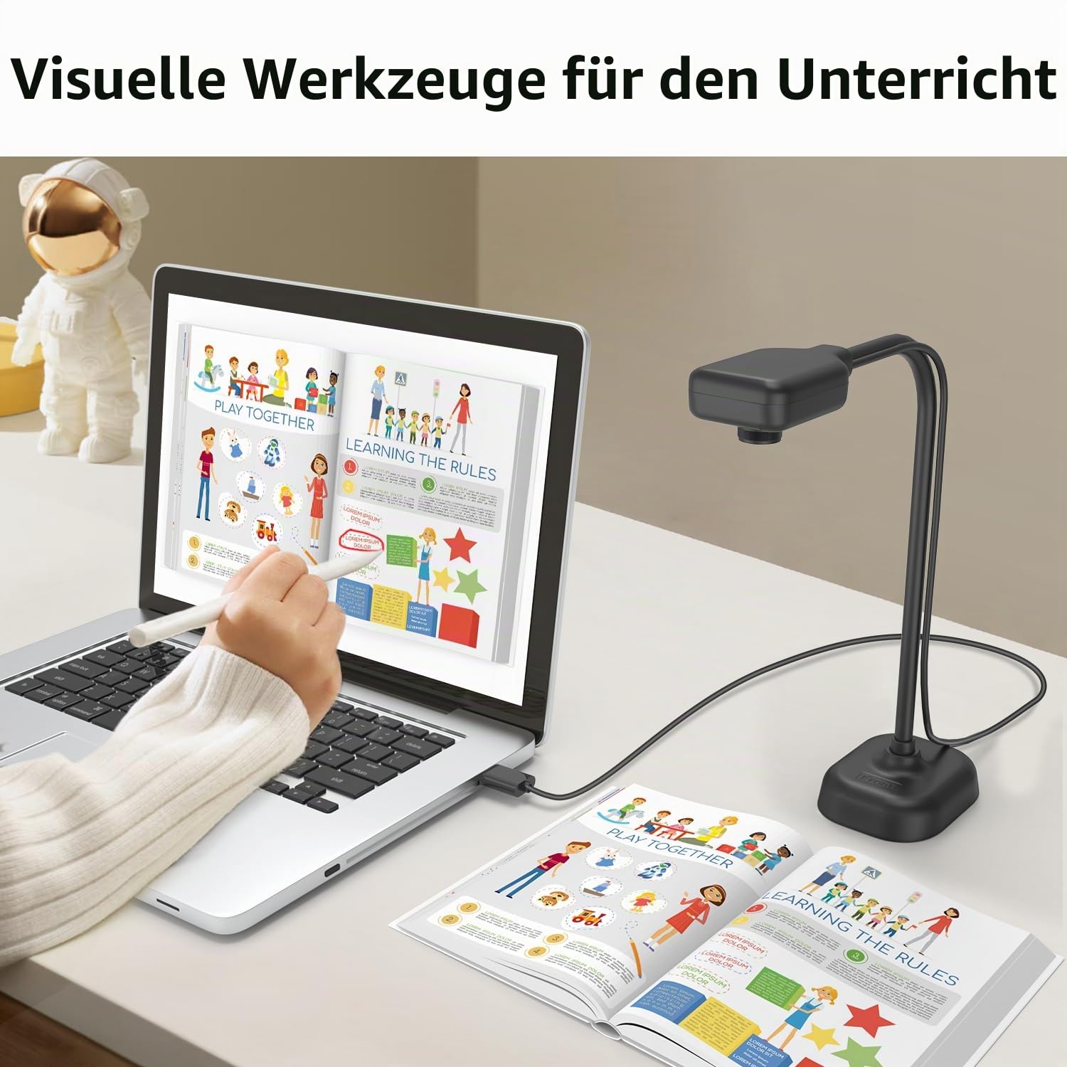 Dokumentenkamera für Lehrer und Klassenzimmer, USB-Webcam/Doc-Kamera, integriertes Mikrofon, Mac OS, Windows, Chromebook, kompatibel für Live-Demo, Webkonferenzen, Fernunterricht,