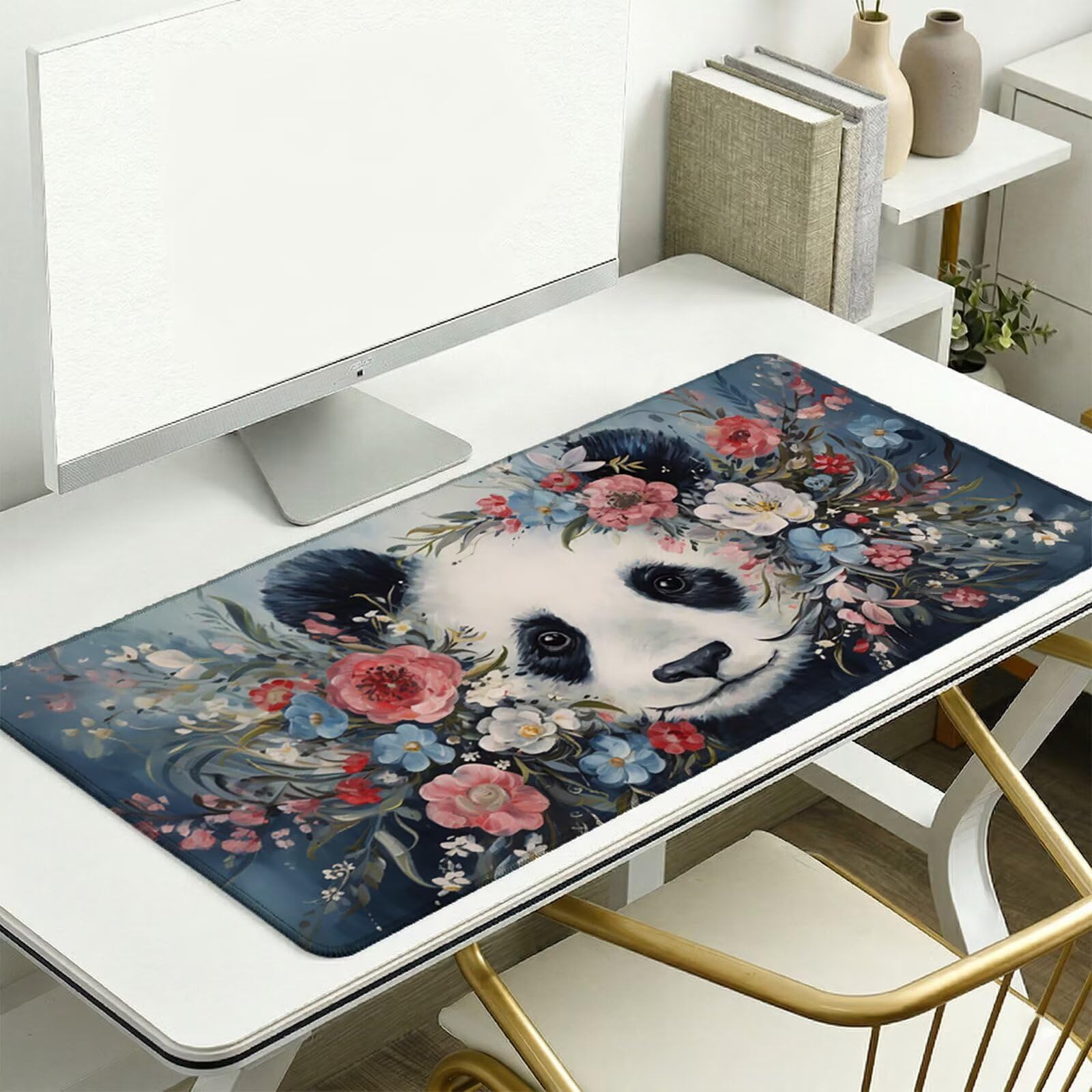 Sottomano Scrivania Grande 1200 x 600 x 3 mm Panda Gigante Tappetino Tastiera Computer con Base Antiscivolo e Bordi Cuciti, Protezione Impermeabile, per Lavoro, Casa e PC Gamer, Regali (Fiore) L-x1539