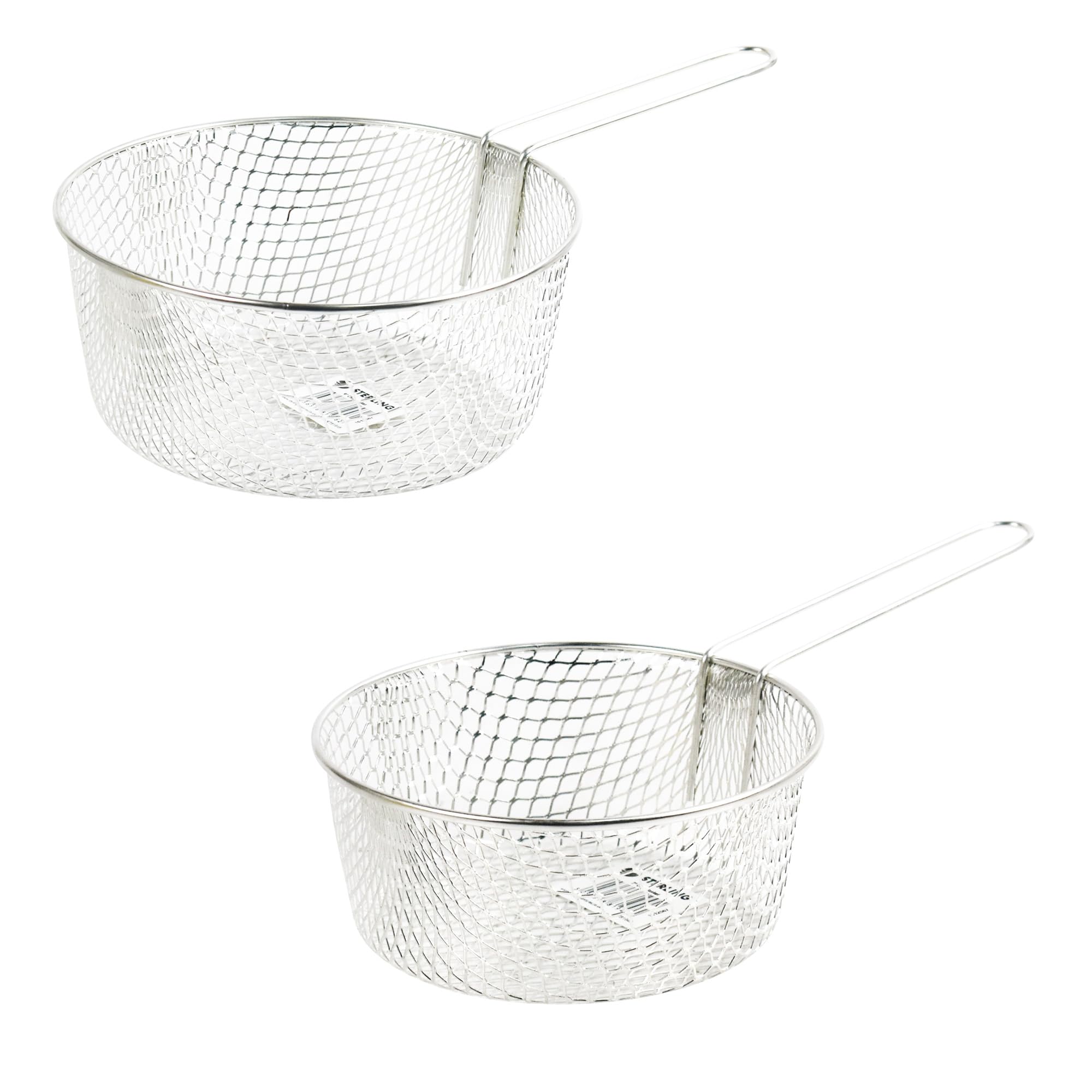 Catergold Silver Stainless Steel Chip Baskets With Handle Serving Frying Basket For Chips, Onion Rings, Chicken Wings, Colour (Set Of 2Baskets 7&9 Inch)