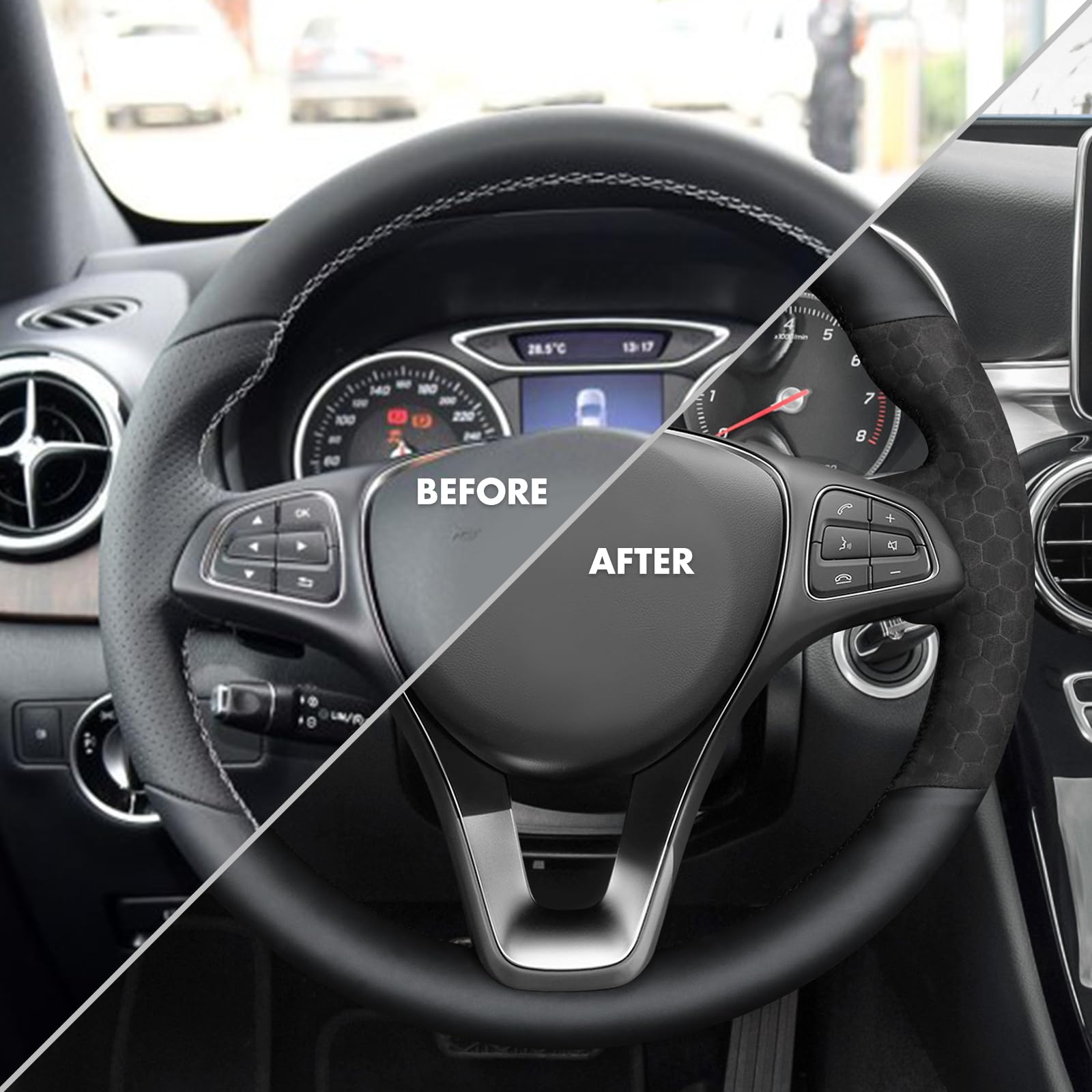 MEWANT Funda de Volante para W176 W246 W205 C117 C218/X218 W213 W447 X156 X253/C253 W166/C292 X166019 W447 W470 | W176 W246 W205 C117 C218 / X218 W213 W447 X156 X253 / C253 W166 / C292 X166019 W447 W470 Transpirable Duradero