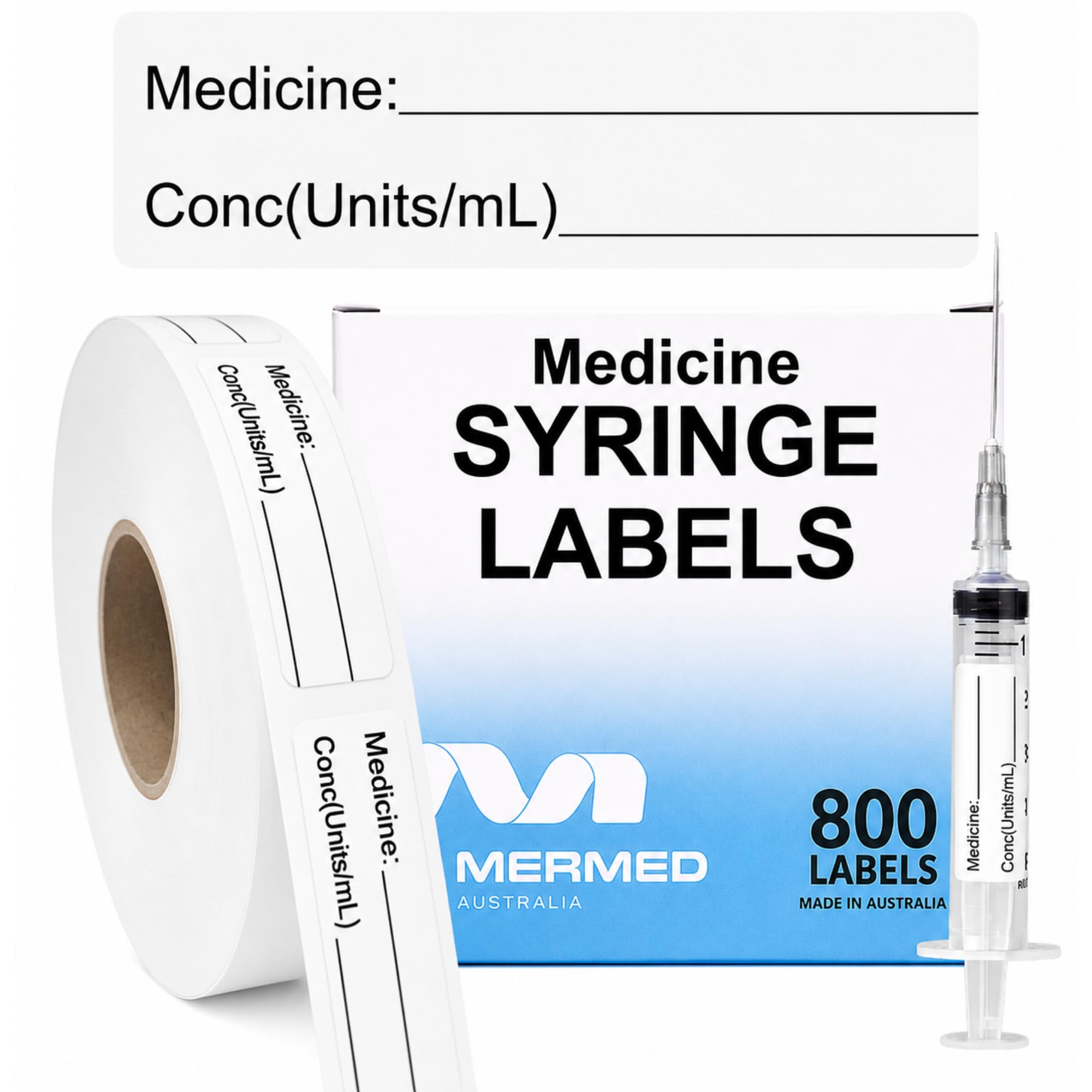 White Medicine Syringe Labels (Units/mL) - 800 Medication Label Stickers, 12mm x 40mm, for Hospitals, Pharmacy &amp; Vet
