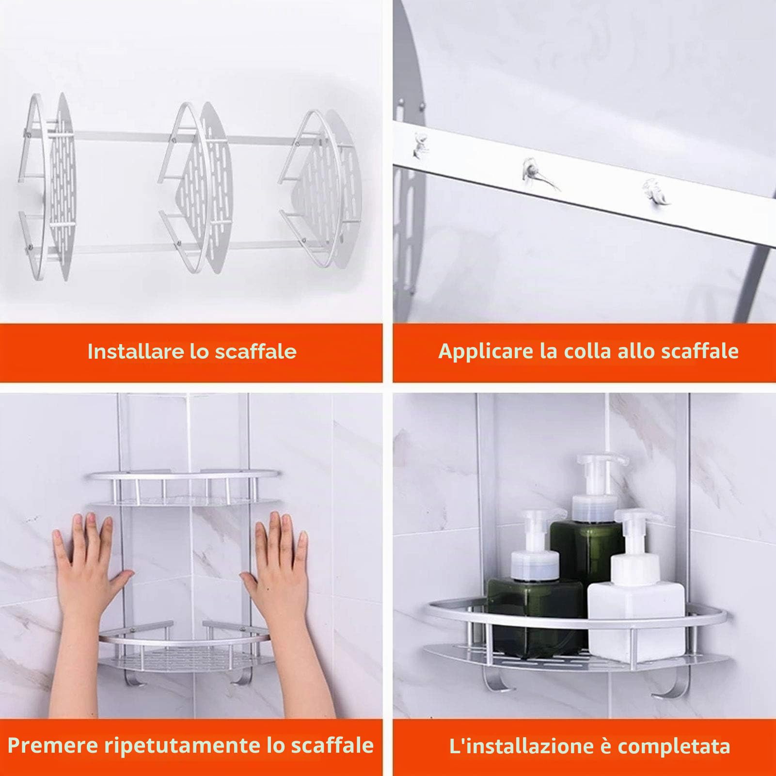 Mensola per Doccia Angolare da Bagno 3 Mensole, Mensola per Organizer da Bagno, Mensola per Doccia Ad Angolo con 3 Ganci, Mensole per Bagno in Alluminio a Parete Cestello Portaoggetti per Cucina, Bagn