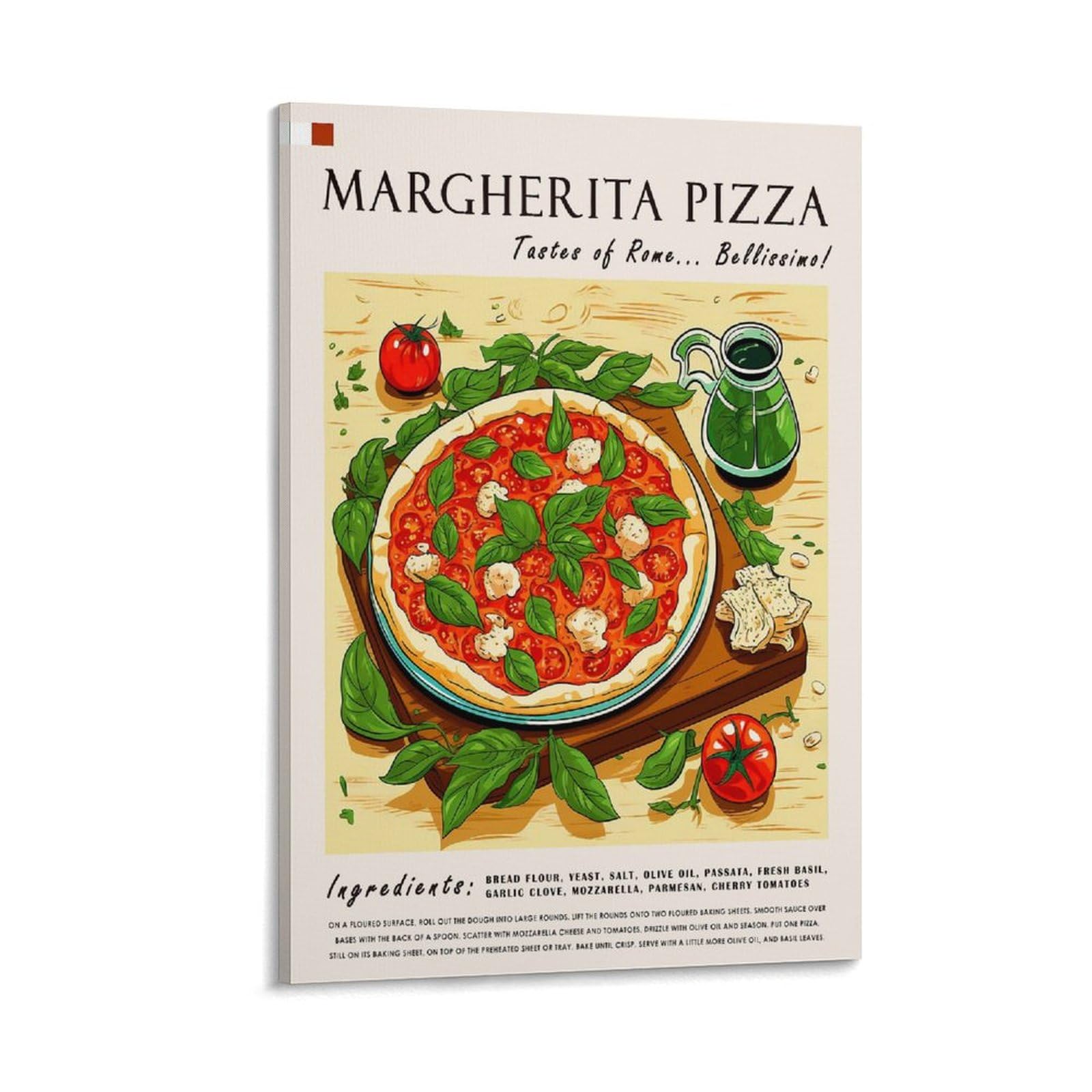 XJRZHLDU Margherita Pizza-Poster, Retro-Restaurant-Poster, italienische Küche, Esszimmer, Poster, 2 Leinwand-Poster, Schlafzimmerdekoration, Landschaft, Büro, Raumdekoration, Geschenk, 60 x 90 cm