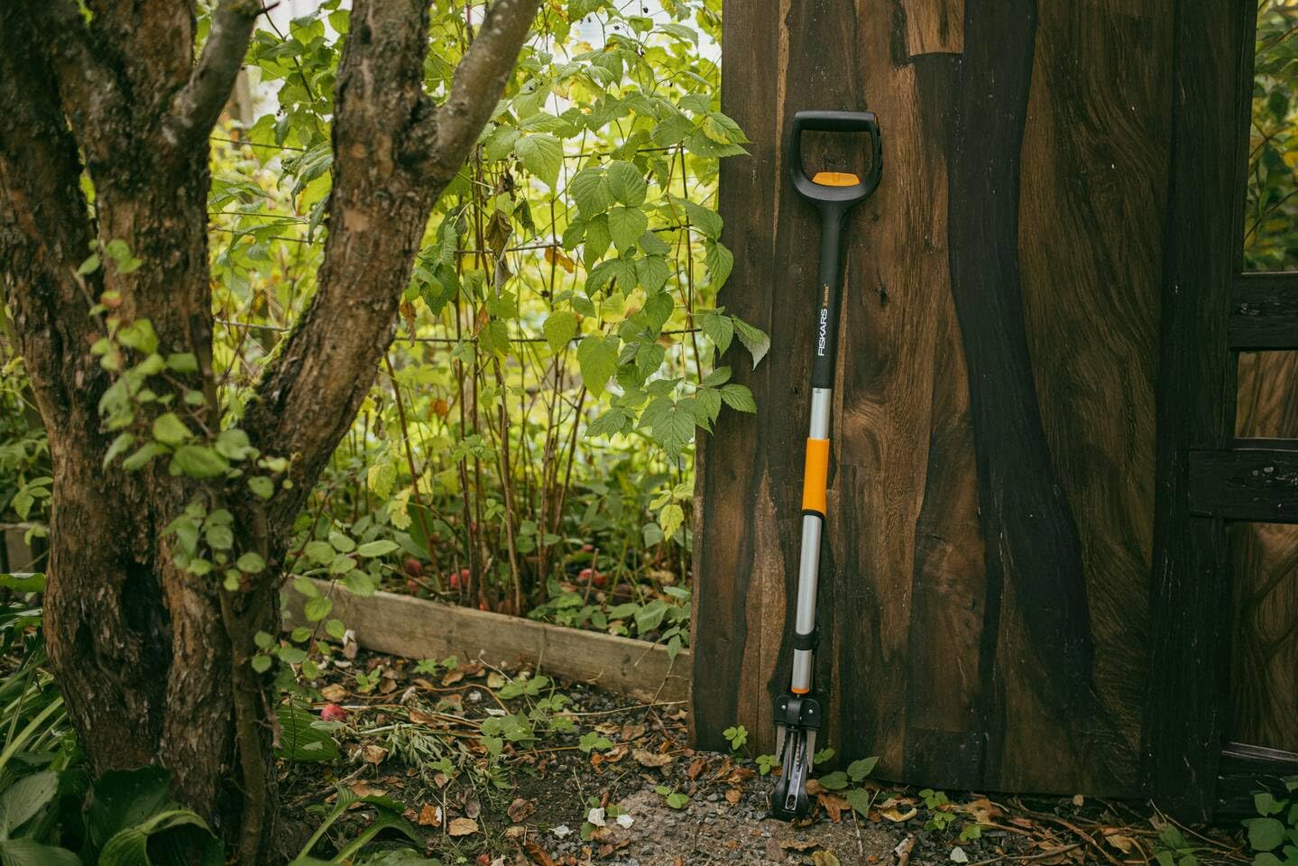 Fiskars X-Series Estirpatore per Erbacce, Utensile Telescopico con 4 Griffe in Acciaio Inox, Impugnatura a D, Fino a 120 cm, Sistema di Espulsione, Pedana Pieghevole, Nero/Arancione, 1082709