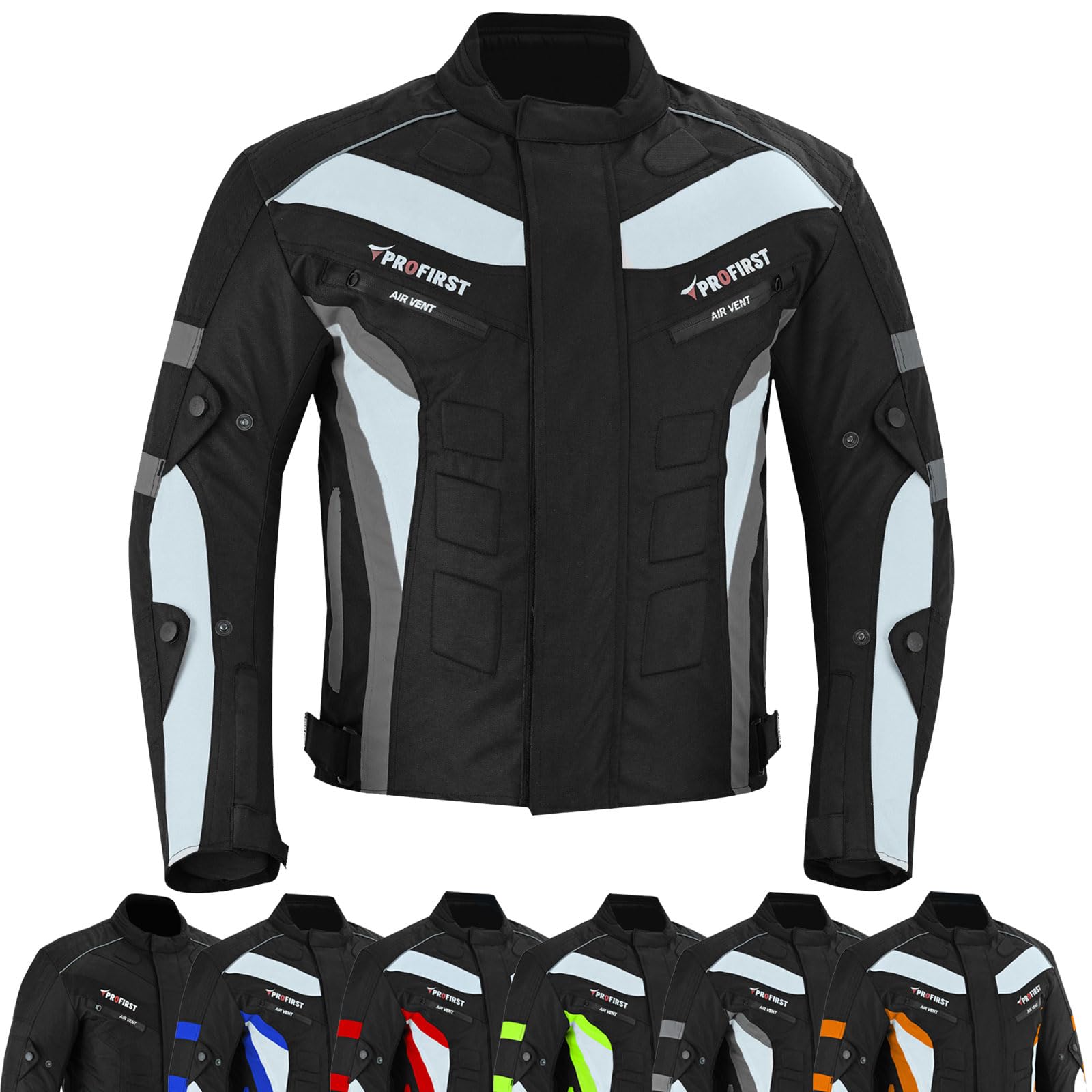 PROFIRST Motorcycle Jacket Mens Waterproof Textile Cordura Fabric Motorbike Mesh Jacket All Seasons Removeable CE Protections (UK, Alpha, 4XL, Regular, Regular, Grey)