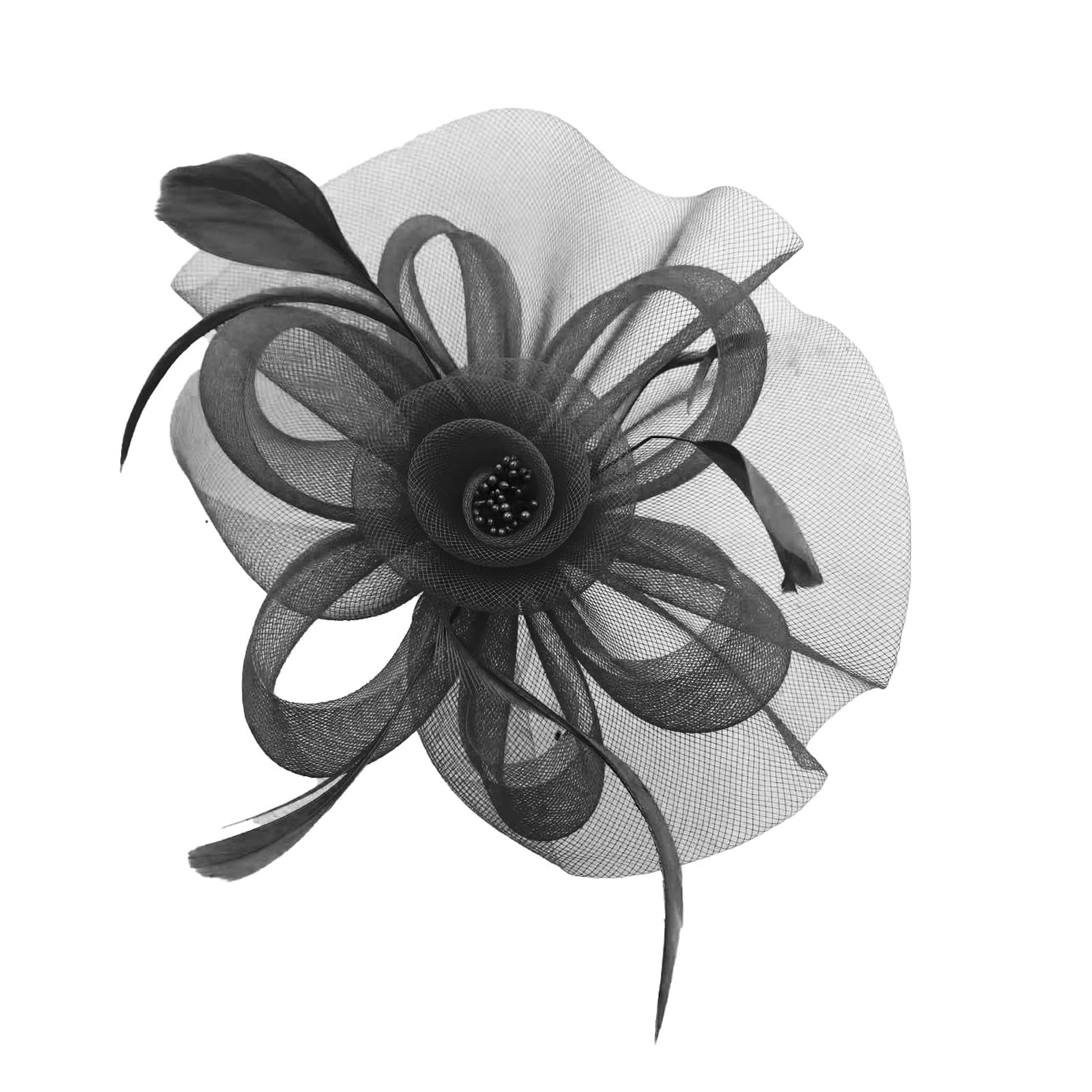 MICFENY Delicate Tulle Fascinator Hair Flower With Feathered Accents Retro Design For Bride Special Occasion
