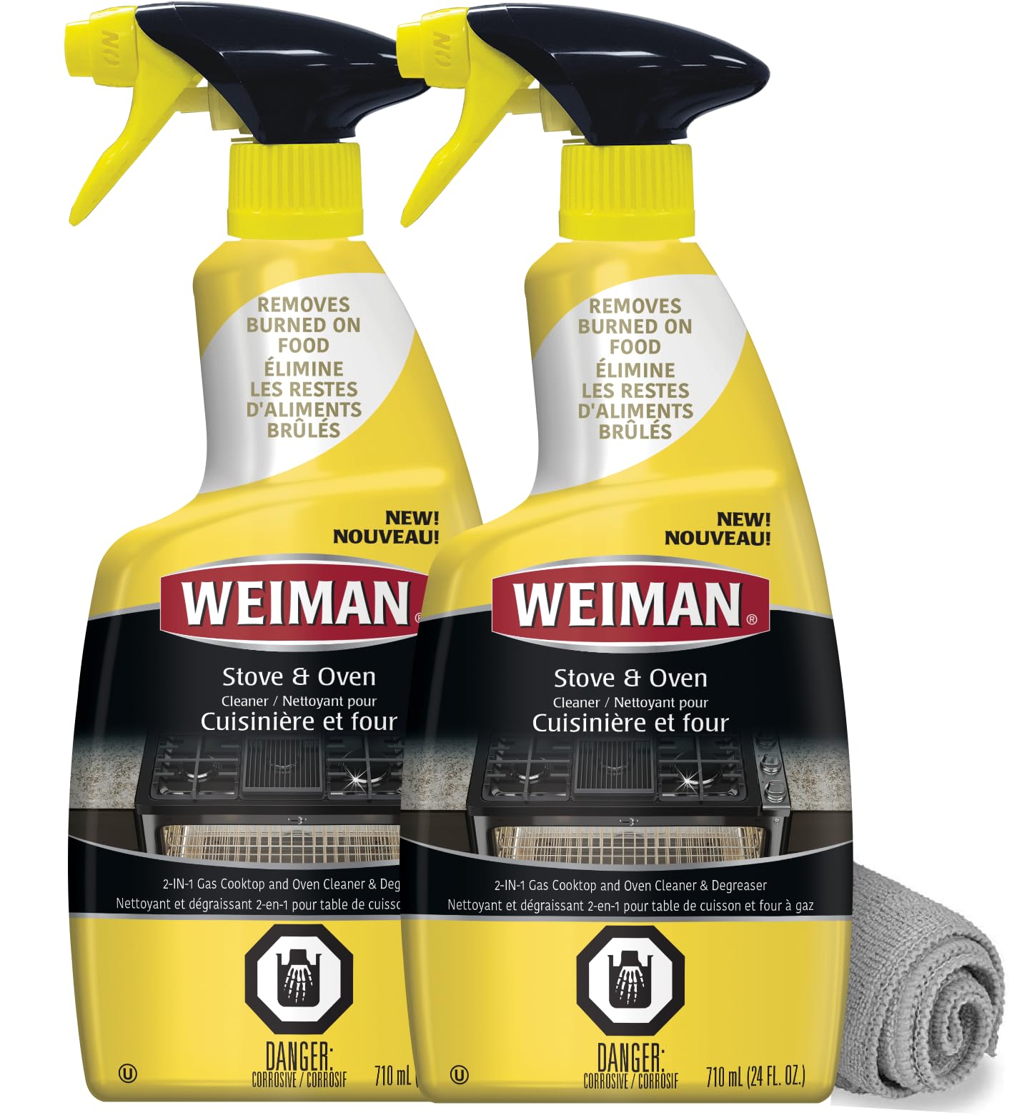 Weiman Heavy Duty Stove and Oven Cleaner and Degreaser for Glass, Ceramic Cooktops, BBQ grill grates - 2 Pack, 24 Oz w/MicroFiber Towel