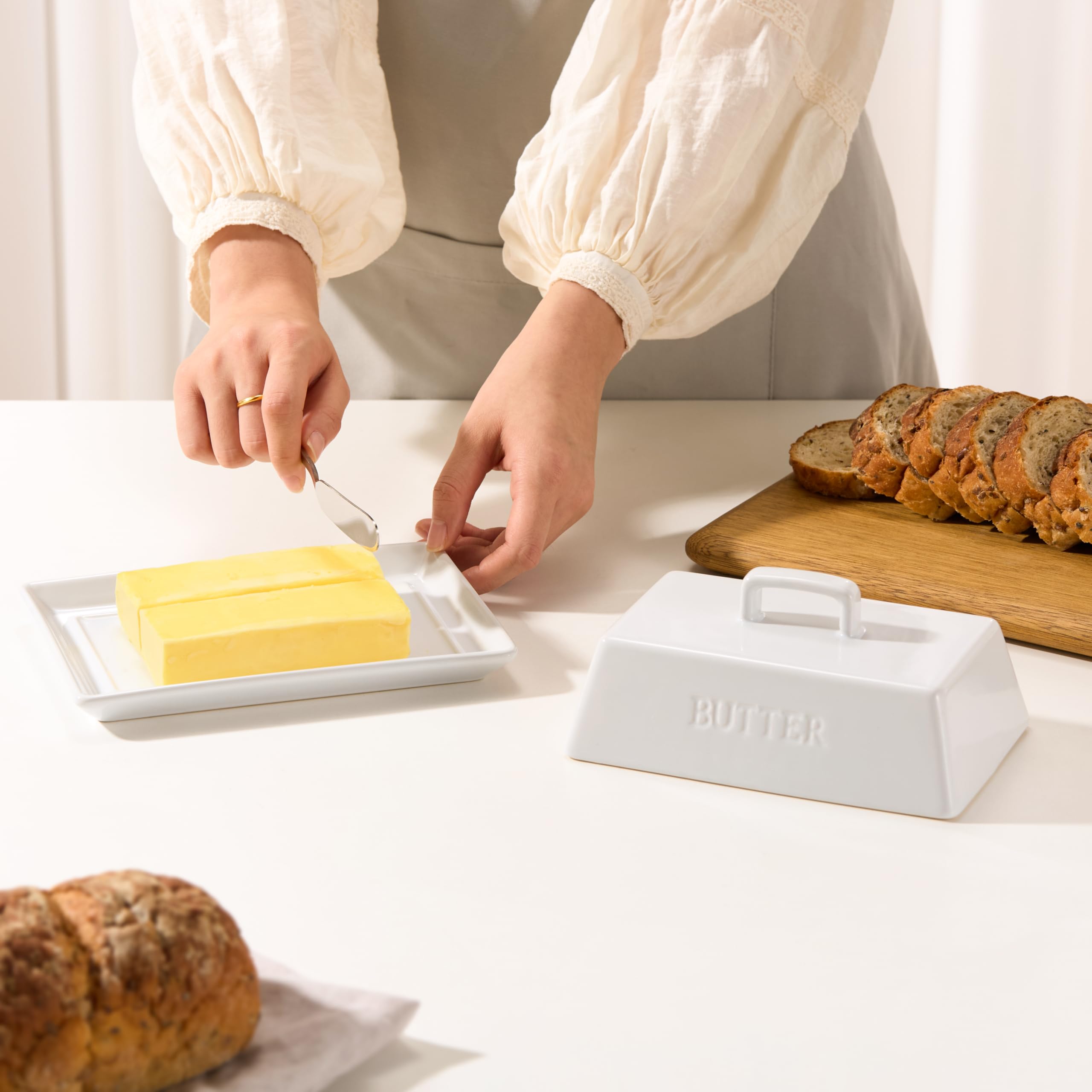 Amazon | KOOK セラミック 特大バターディッシュ 蓋付き スティック 2