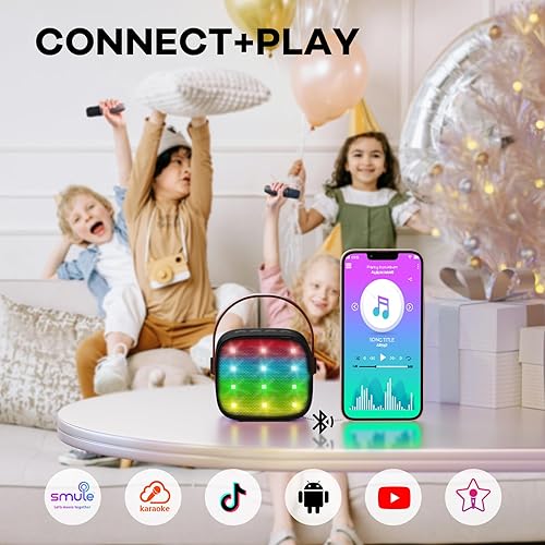Miniatura 4 de YLL Máquina de karaoke para niños, reproductor de MP3 portátil para niños, altavoz Bluetooth con micrófono inalámbrico para adultos, juguetes de