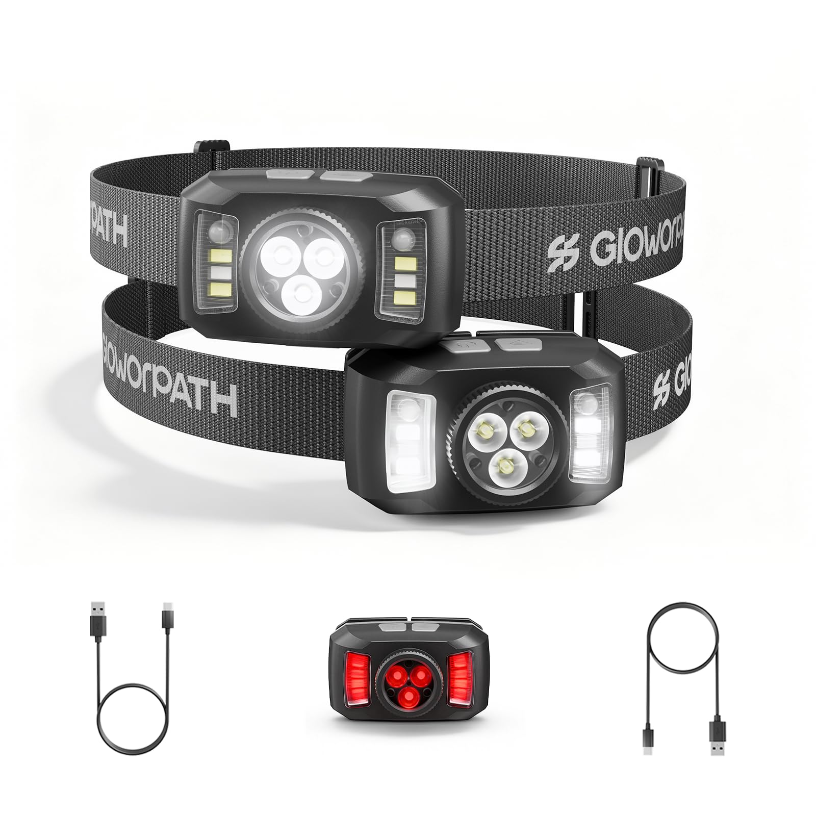 GloworPath Headlamp Rechargeable, Ultra Bright White Red Head Flashlight