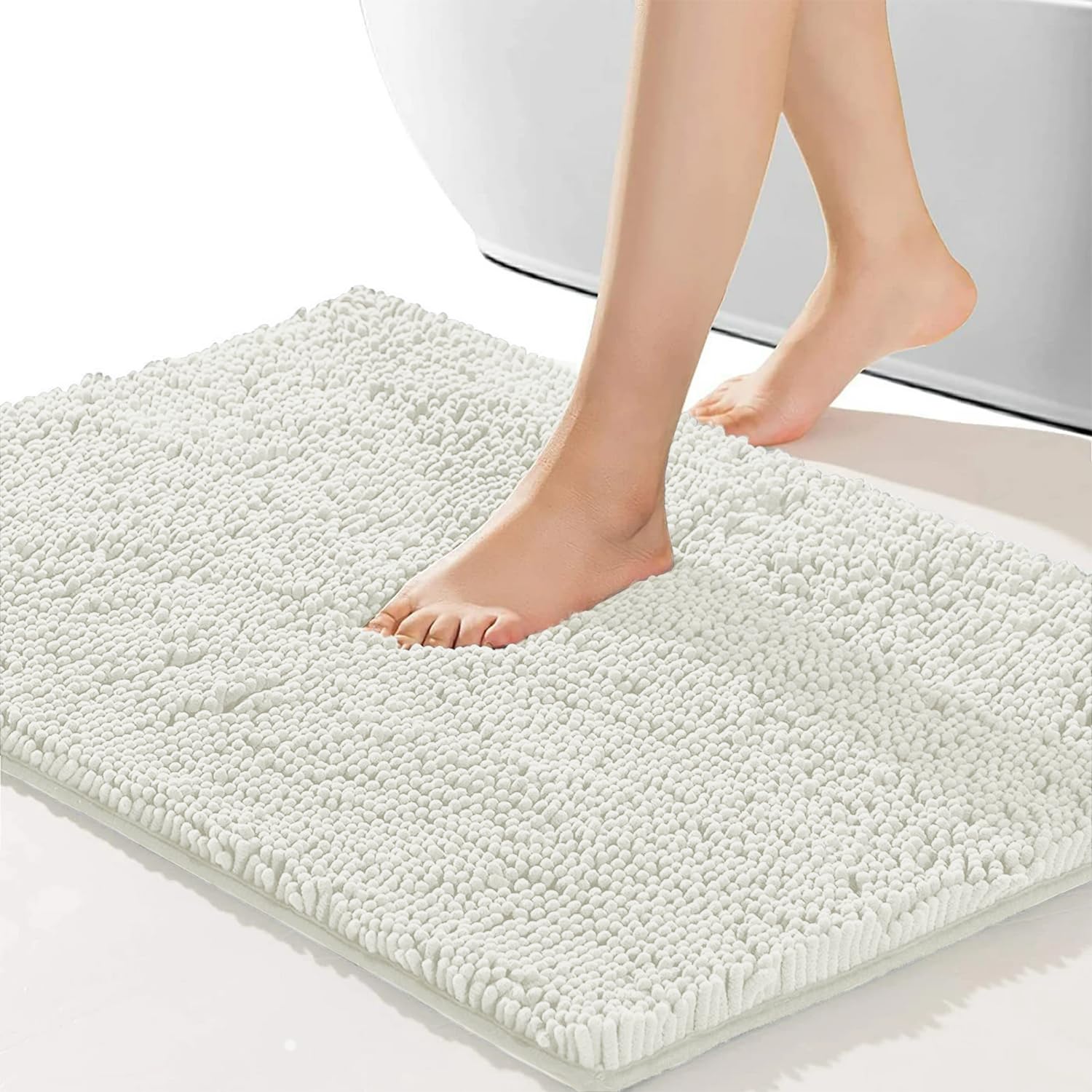 Chenille Bathroom Rugs Mat,20"x32"Washable Soft Shower Shag Bath Rugs Bathroom Rugs Bath Rugs for Bathroom Non Slip Bath Mats Extra Thick，Bathroom Runner Bathmat Accessories Decor,White