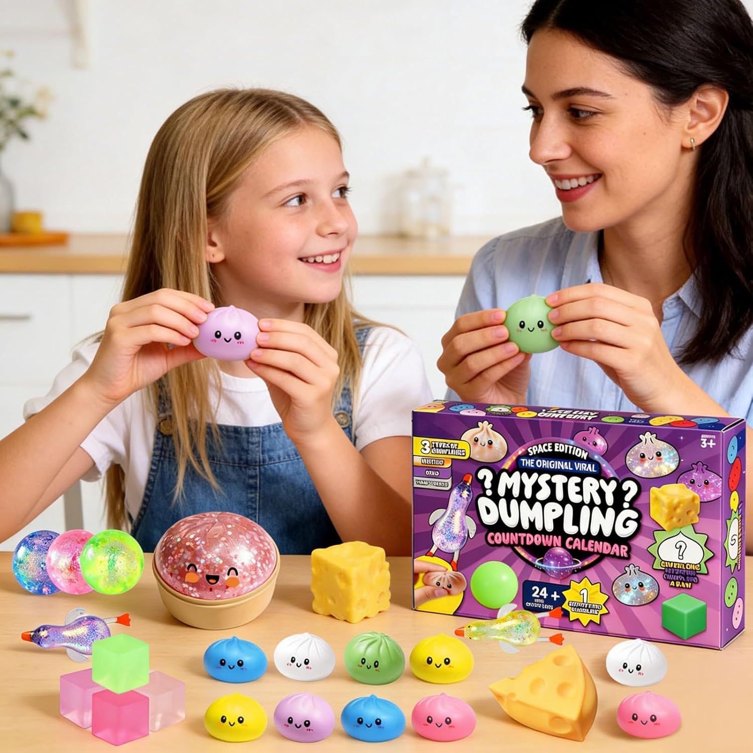 Dumpling Squishies, 2026 Squishies Dumpling Mystery Box Advent Calendar,Glitter Dumpling Squishy Box,Random Surprise Squishies Toys, Stress Relief Sensory Fidget Anxiety Relief Hand Relax (A)