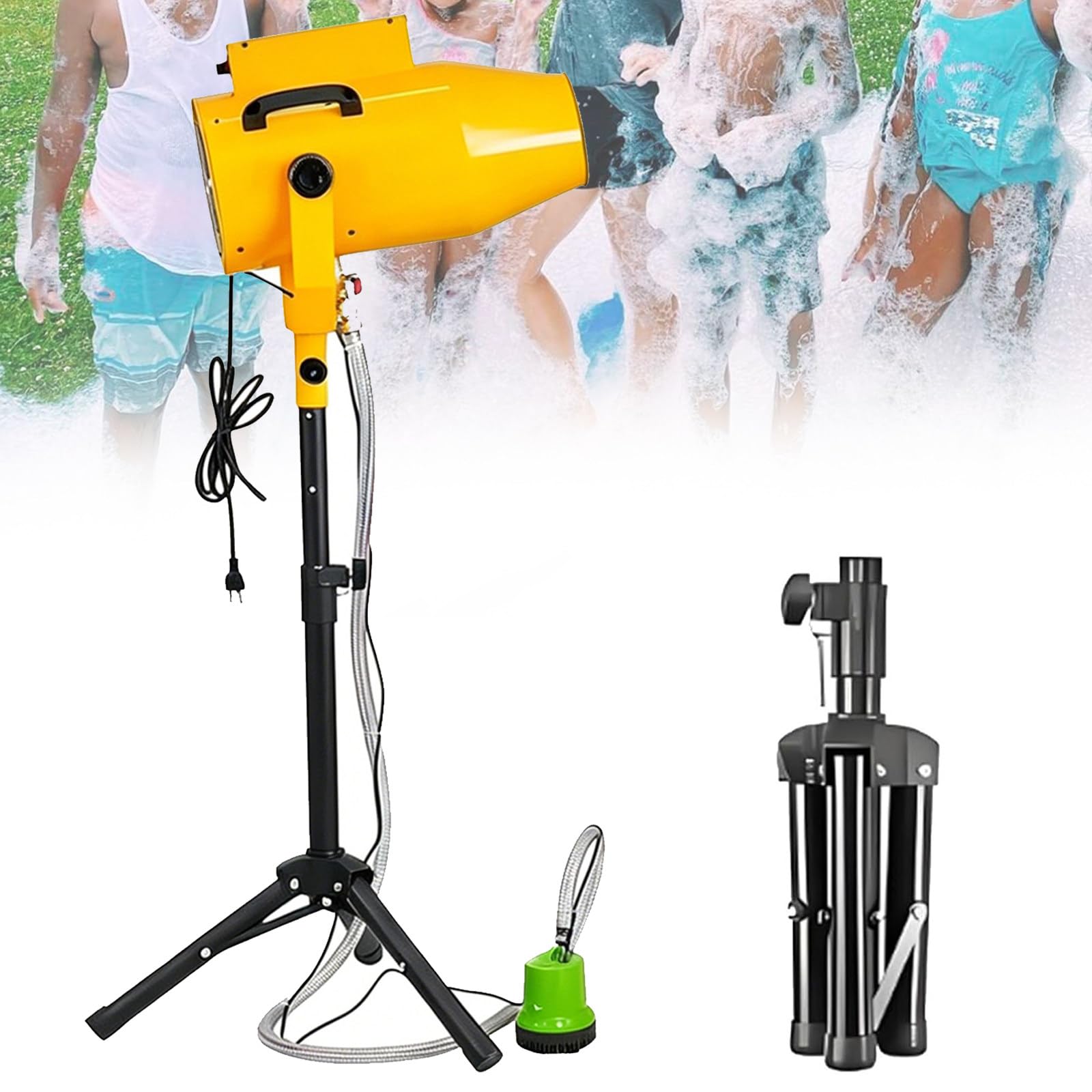 Máquina de Espuma para Fiestas de 1000W, Máquina de Espuma Portátil con Soporte de Trípode, para Patio, Piscina, Eventos al Aire Libre, Actividad de Cumpleaños, Celebraciones Yellow