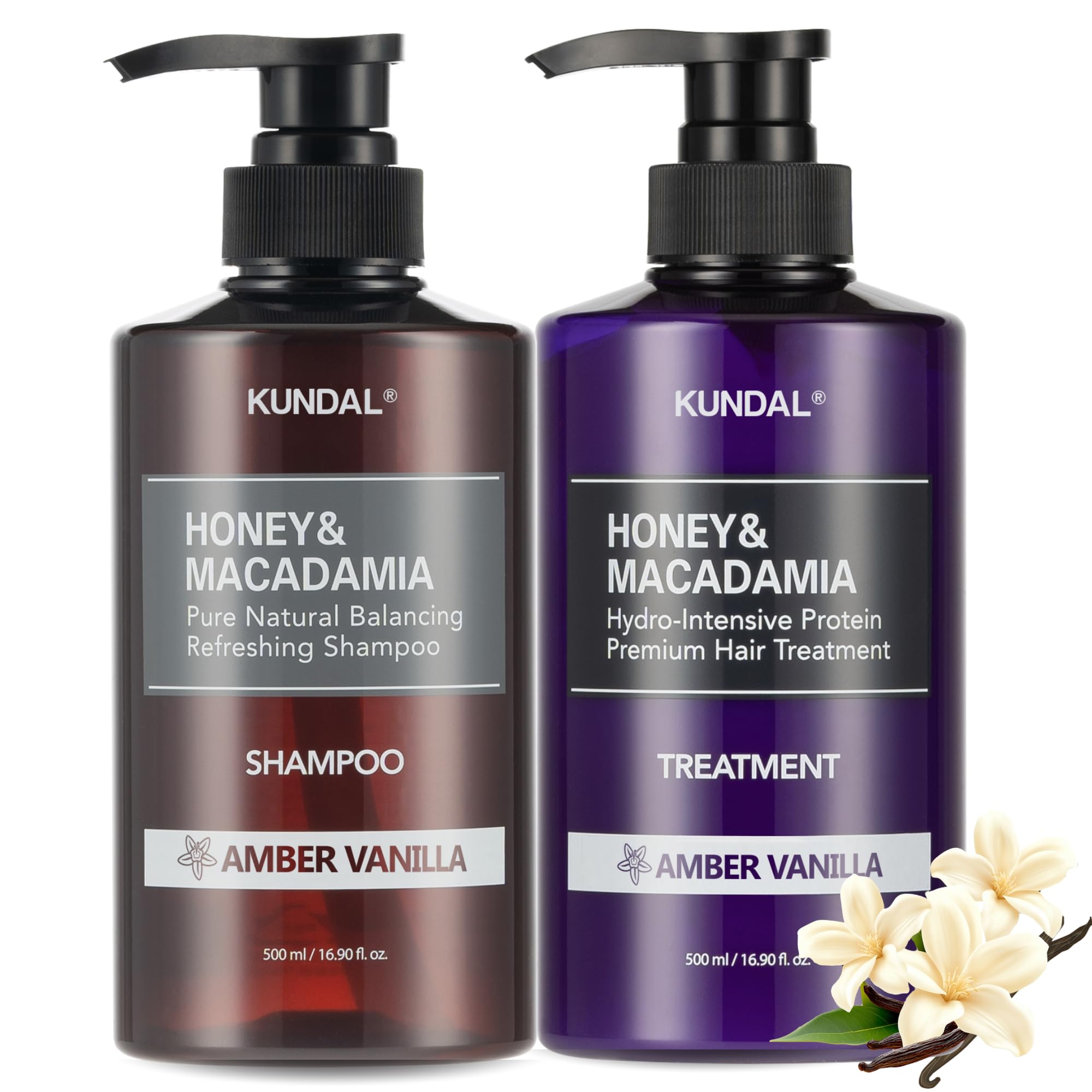 KUNDAL Korean Shampoo and Conditioner Set – [Amber Vanilla], Salon-quality, Long Lasting Scent, Moisturizing, Sulfate-Free Formula with Argan & Macadamia Oil, 16.9 fl oz (2 Pack)