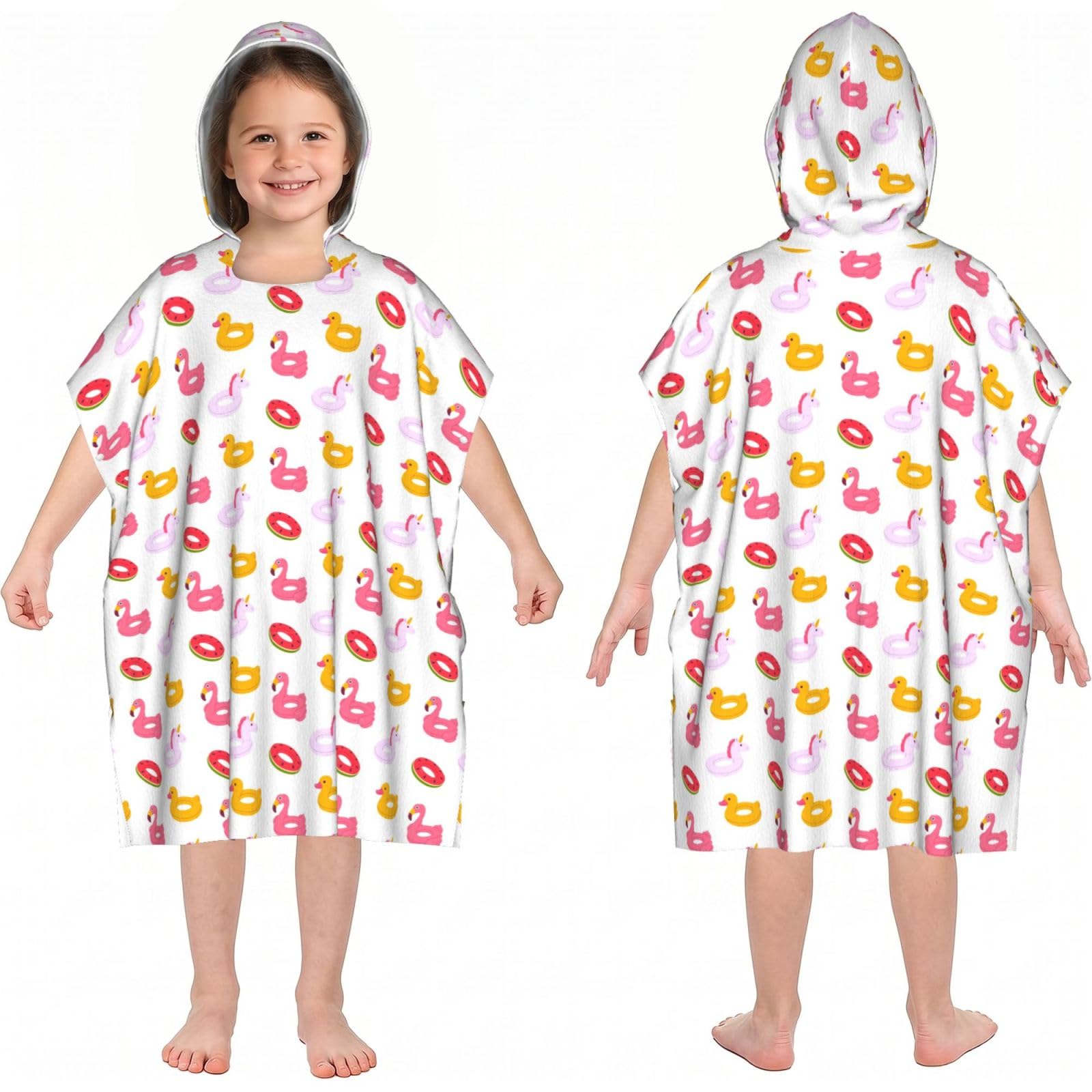 Noble Ren Flamingo Pattern Hooded Kids Beach Towels Girls Boys Swimming Coverings Towels Bath Towels, Bathrobes, And Ponchos Absorb Water Quickly And Dry Well