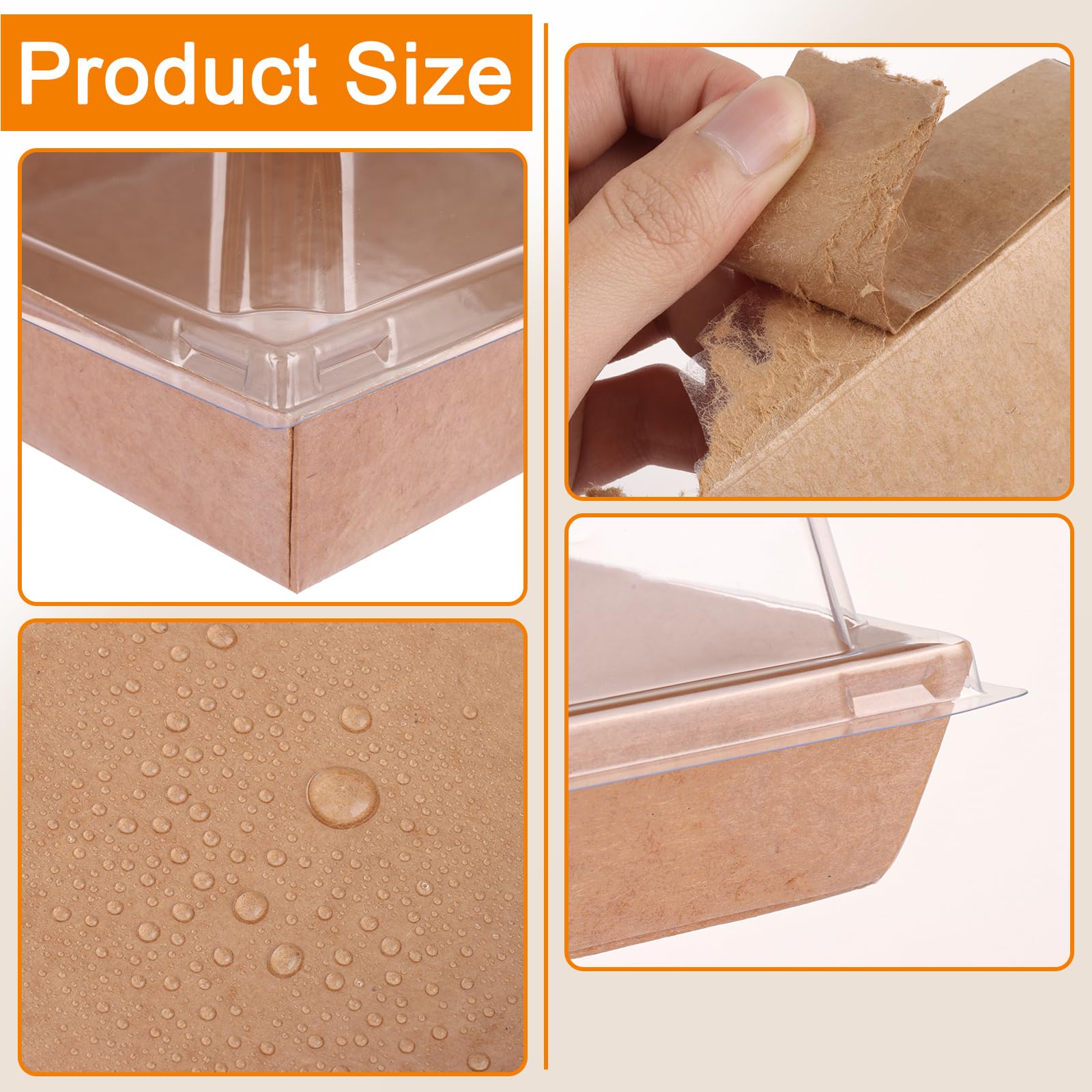 75 cajas para rebanadas de pastel con tapas transparentes, cajas para cupcakes, cajas de postre de papel a prueba de aceite, caja cuadrada marrón para postres de panadería, recipientes de