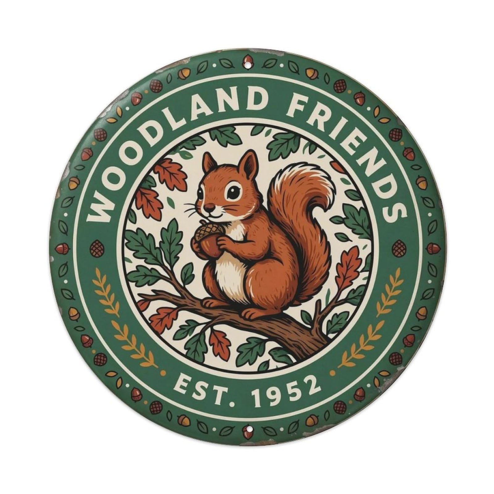 Vintage Squirrel Acorn Metal Tin Sign Plaque