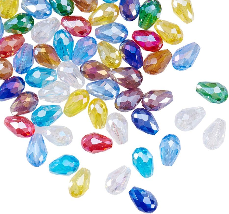 NBEADS 200 Pcs Crystal Tear Drop Glass Beads Faceted Teardrop Beads Ab-Color Plated for Diy Jewelry Making Findings