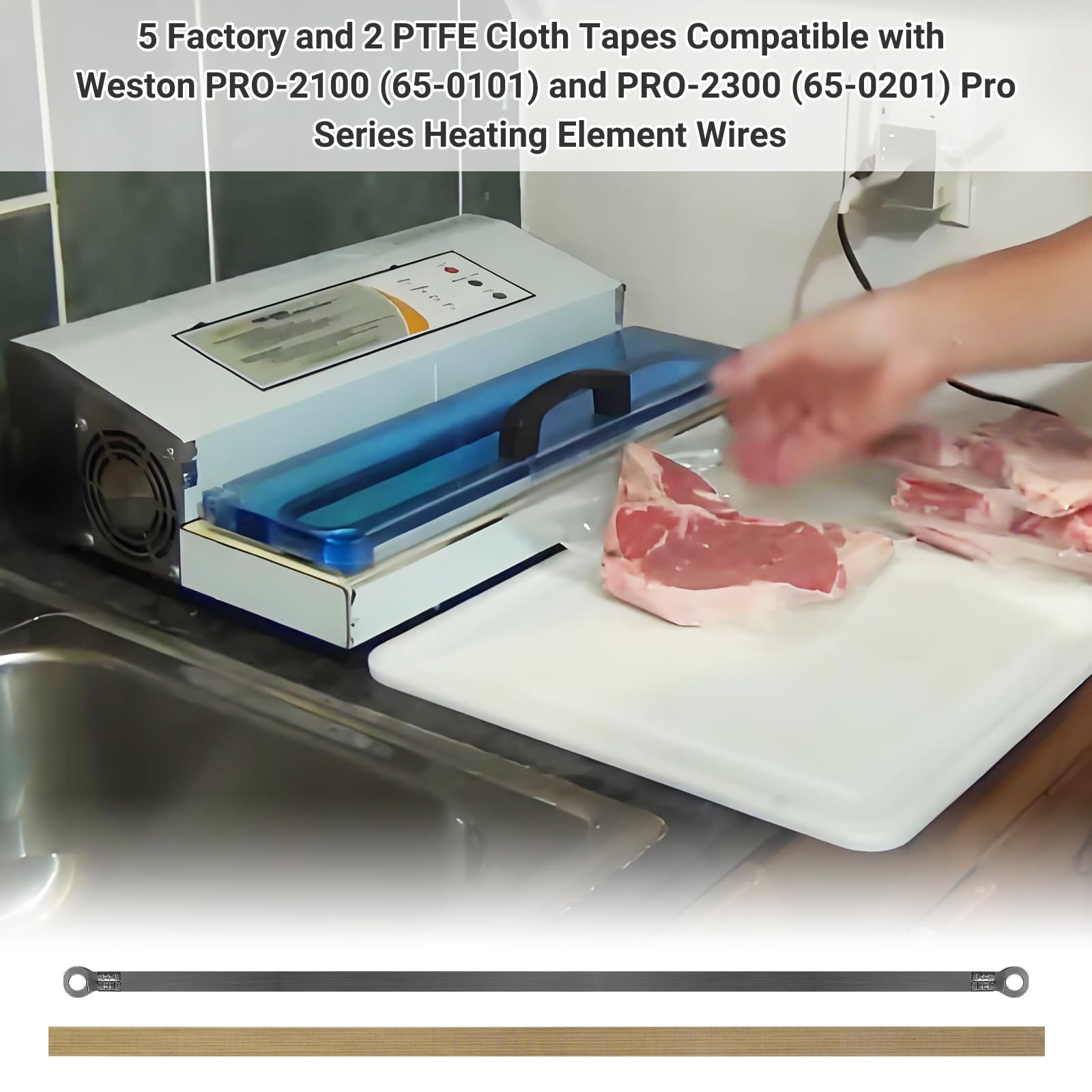 5 cintas de tela de fábrica y 2 PTFE compatibles con cables de elementos calefactores Weston PRO-2100 (65-0101) y PRO-2300 (65-0201) Pro Series