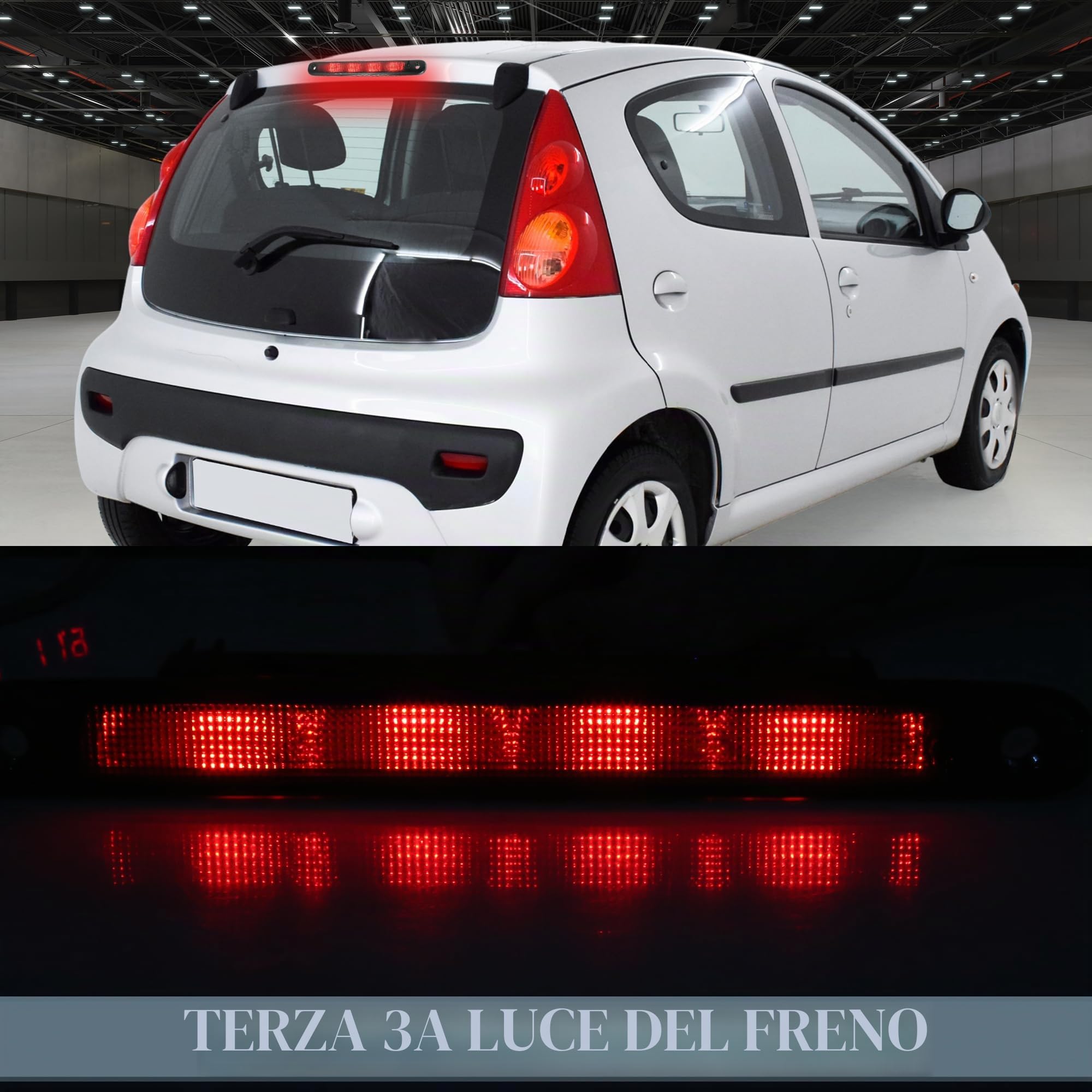 A ABSOPRO Coda Alta Montatura Freno Stop Luce Per Peugeot 107 05-14 1pc | Materiale: Plastica, Colore: Fumé, Dim: 28.5X3X5 Cm, Luce: LED Rossa, Impermeabile, Per Citroen C1 05-14