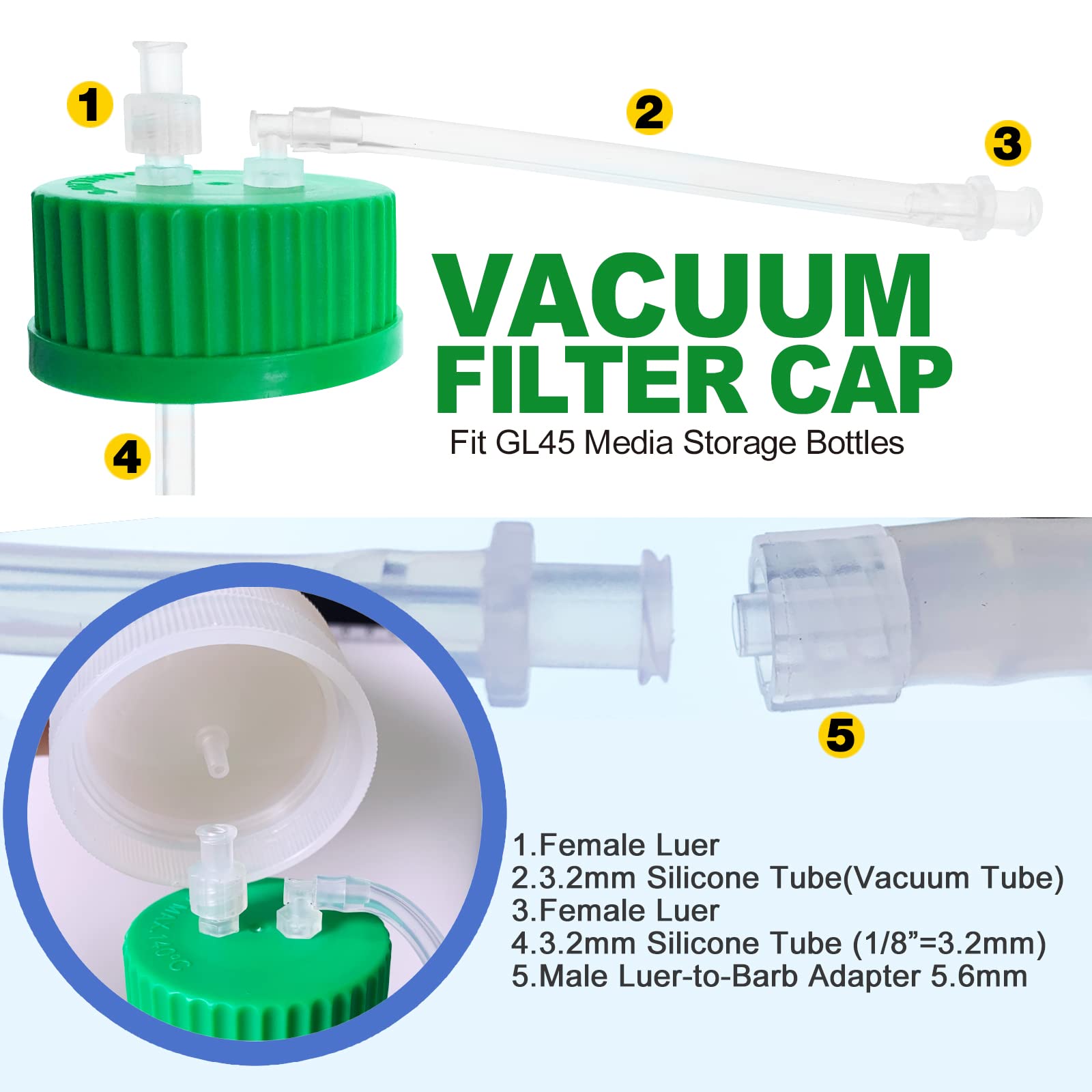 GL45 Tappo per filtro sottovuoto sterile con membrana PES/MCE, filtro sottovuoto con tappo per bottiglie GL45
