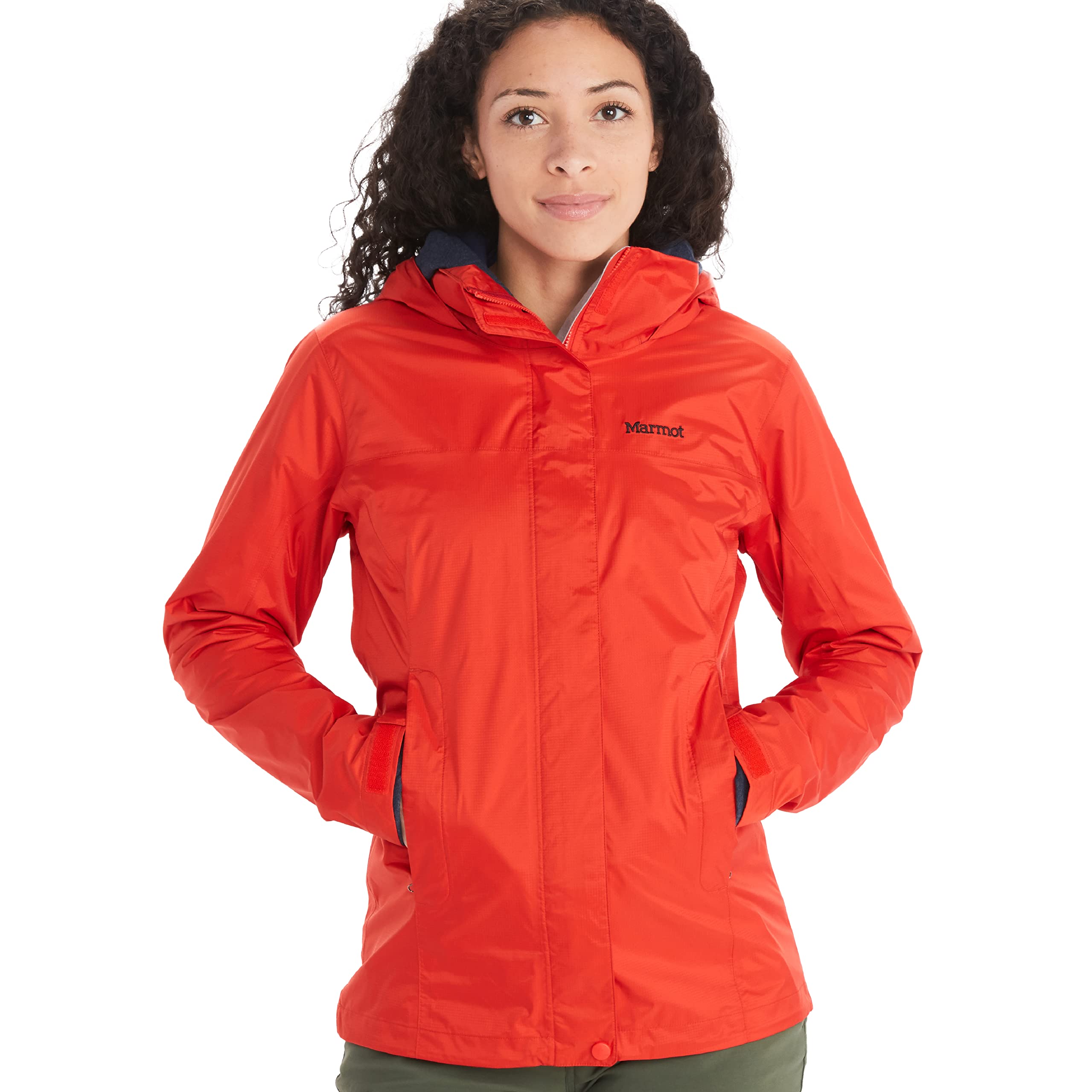Marmot Wodoodporna kurtka przeciwdeszczowa, oddychający płaszcz przeciwdeszczowy z kapturem, lekka wiatrówka hardshell na wędrówki Kobiety Wm's PreCip Eco Jacket S22