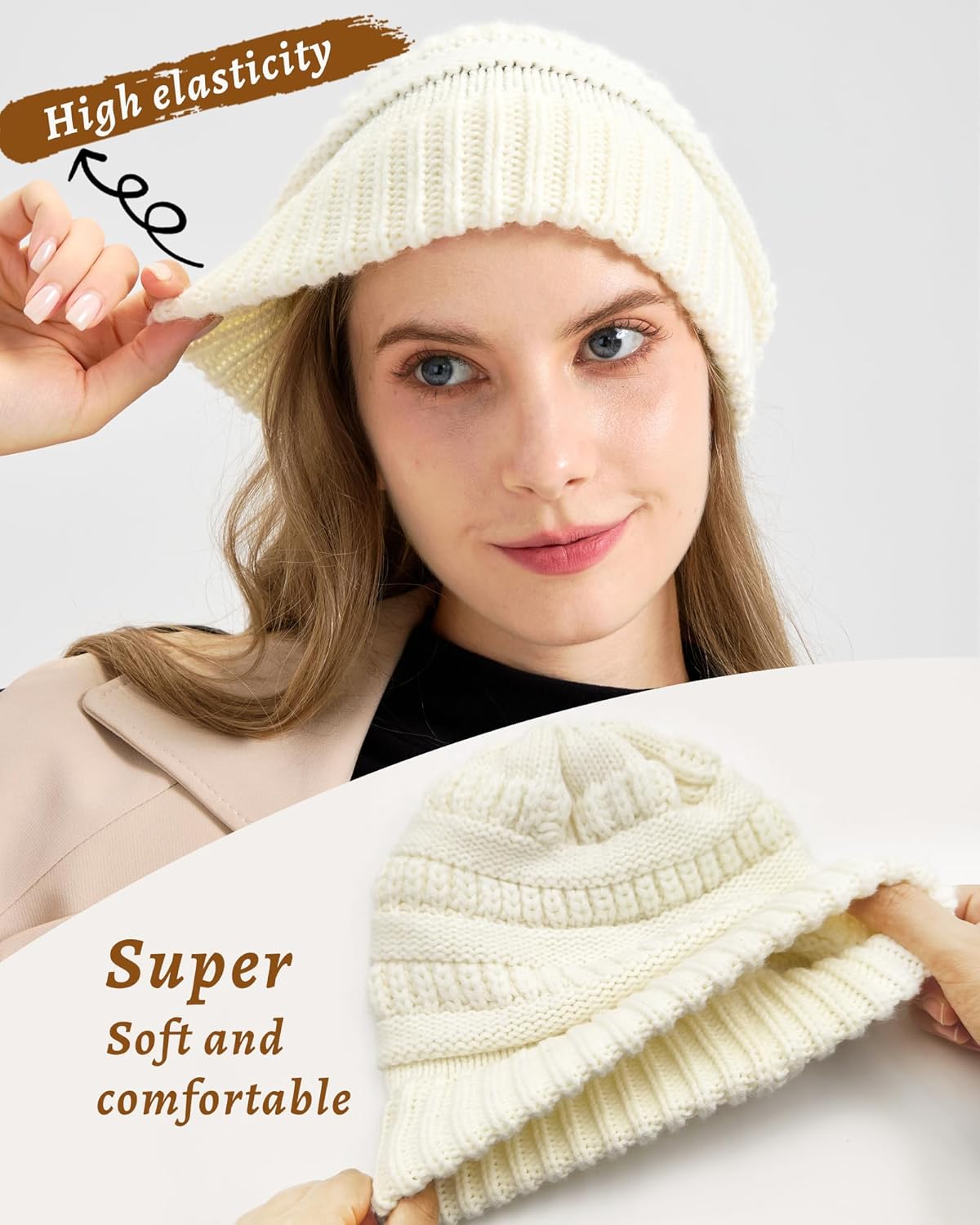 Cable Knit Slouchy Beanie for Women, Wool Winter Warm Womens Beanies, Trendy Oversized Slouch Hat Skull Ski Cap Hats - Image 4