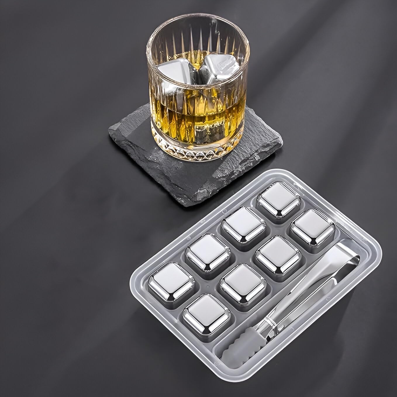 GALV Stainless Steel 8PC ICE Cube Whiskey Stones Ice Cubes with Tongs & Container - Food Grade Quick-Frozen Ice for Wine - Metal Ice Cubes for Chilling Red Wine-image-11