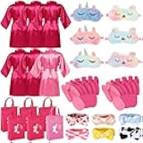 Shihanee 30 Pcs Spa Party Supplies for Girls, 6 Satin Robe 6 Kids Slippers Sleepover Birthday Spa Party Favors