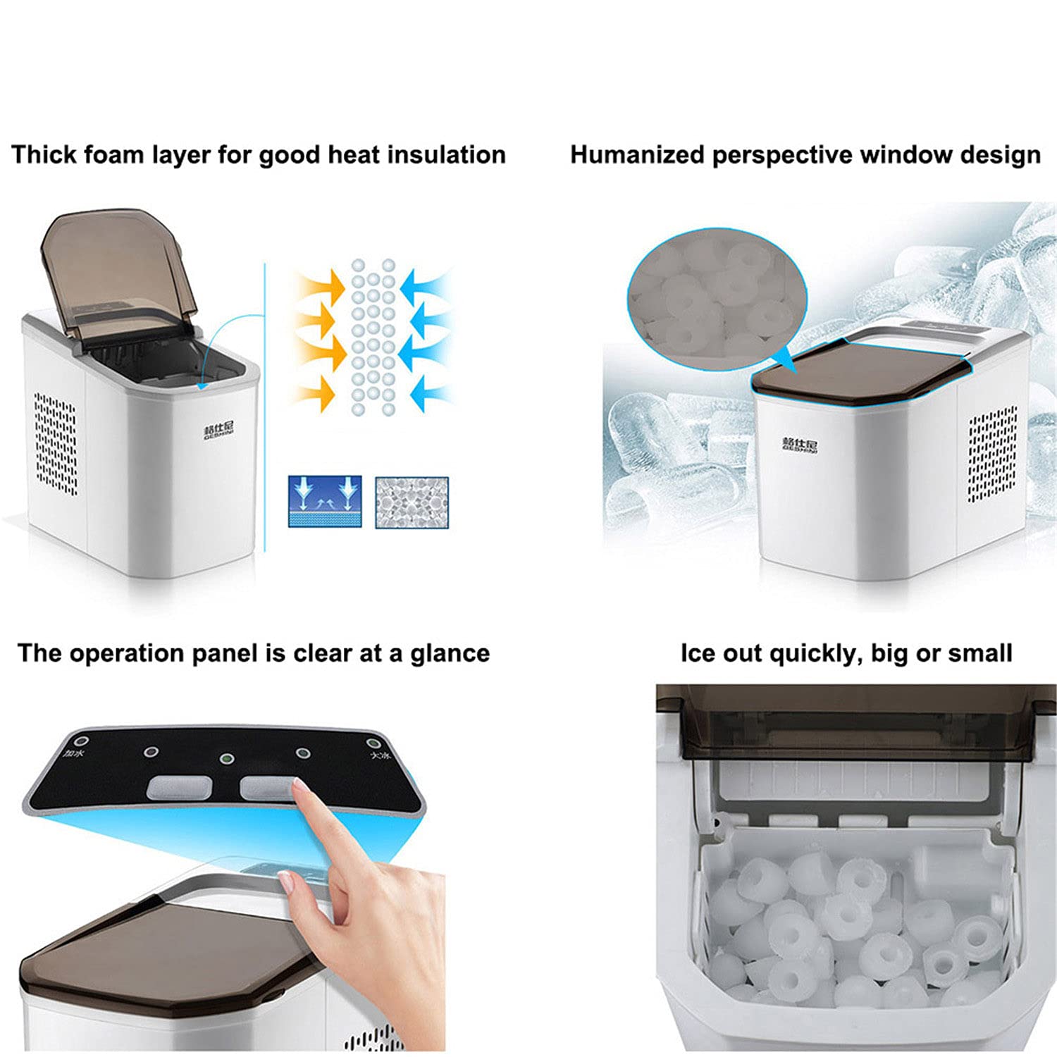 Máquina de hielo, máquina de hielo para encimera de encimera para el hogar, función de autolimpieza, 7,2 kg, 24 horas, 9 cubos listos en 8 minutos con pantalla LED para fiestas, mezcla de hielo