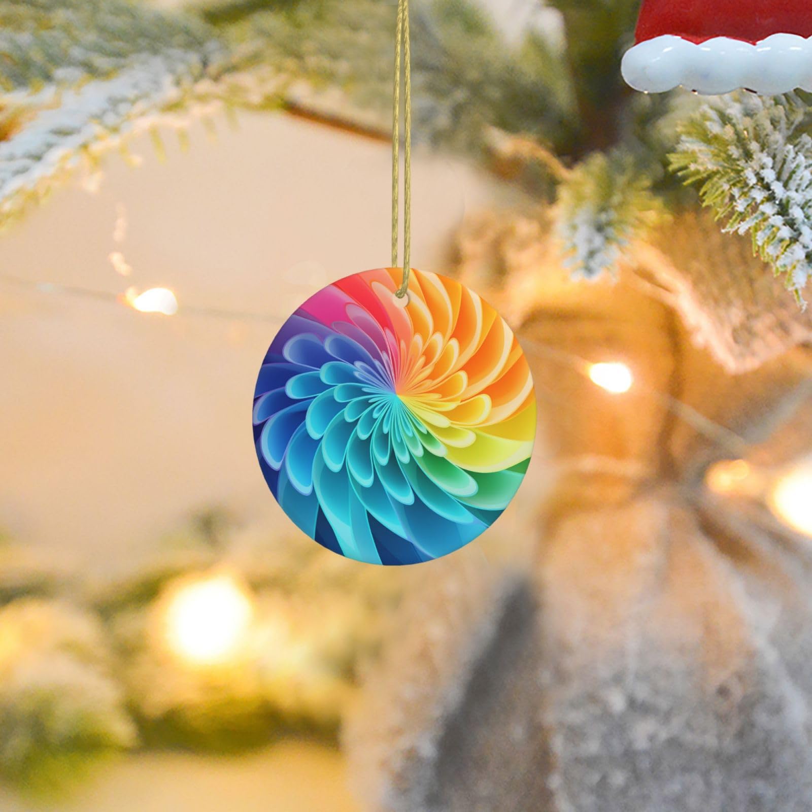 Christmas Ornaments for Christmas Tree Decoration Ceramic Hanging Rainbow Dynamic Ornament with Gold Ribbon Crafts Round Pendant for Keepsake Gifts Glass Xmas Decor Party Supplies