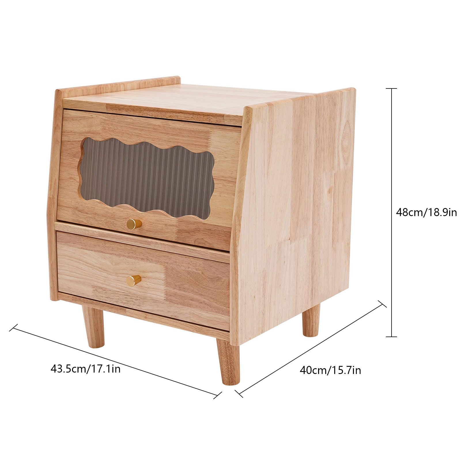 ZUANYAN Oak Nightstand Glass Drawer Solid Wood Nightstand for Living Room Office Bedroom Original Wood Color Nightstand