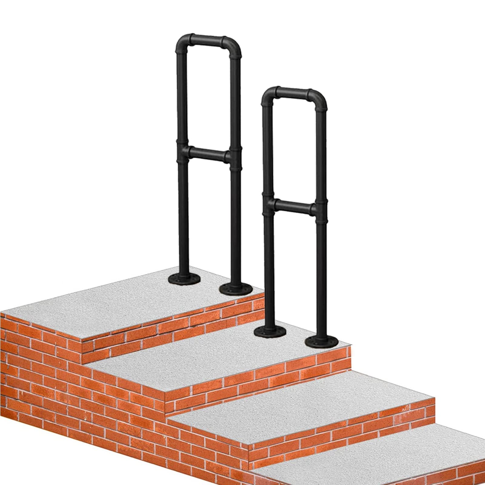 Lanmmraifc 1 Step Outdoor Hand Rails for Steps, Black Wrought Iron Handrail Kit,Transitional Handrails Railings for Outside Stairs 35cm 45cm 85cm 90cm 100cm,U-Shaped (Size : 3.3ft/100cm)