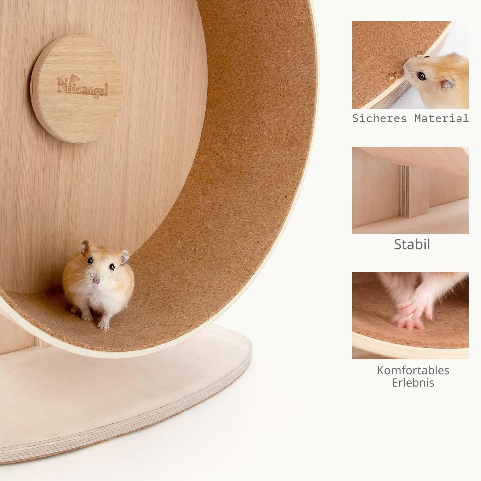 Niteangel Hamster-Trainingsrad aus Holz: Leises Laufrad für Hamster, Rennmäuse, Mäuse und andere ähnlich große kleine Haustiere (L)