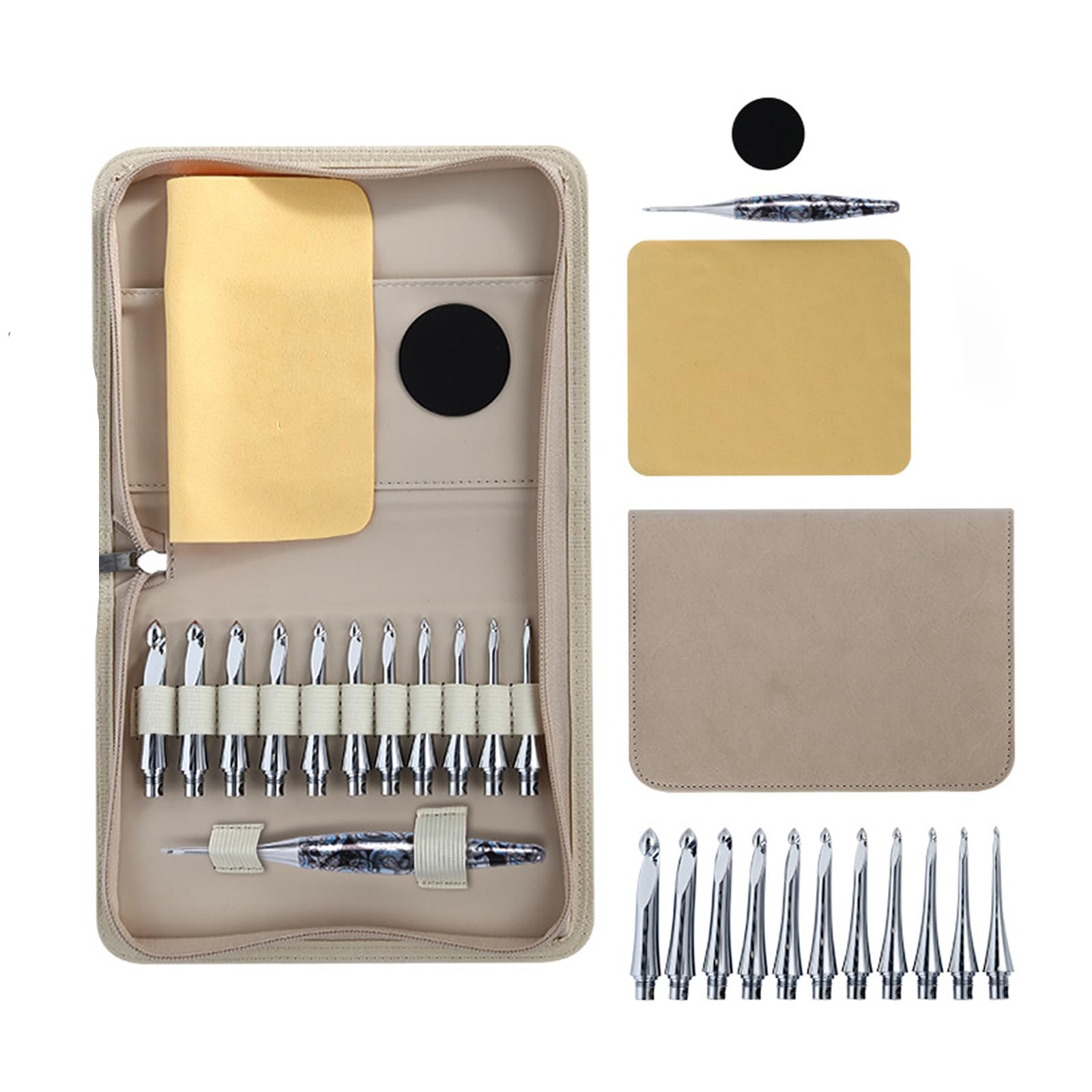 Aguja de ganchillo tunecina con 11 puntas intercambiables de agarre ergonómico, herramienta de tejer de aluminio ergonómico de 3,5 mm a 10 mm