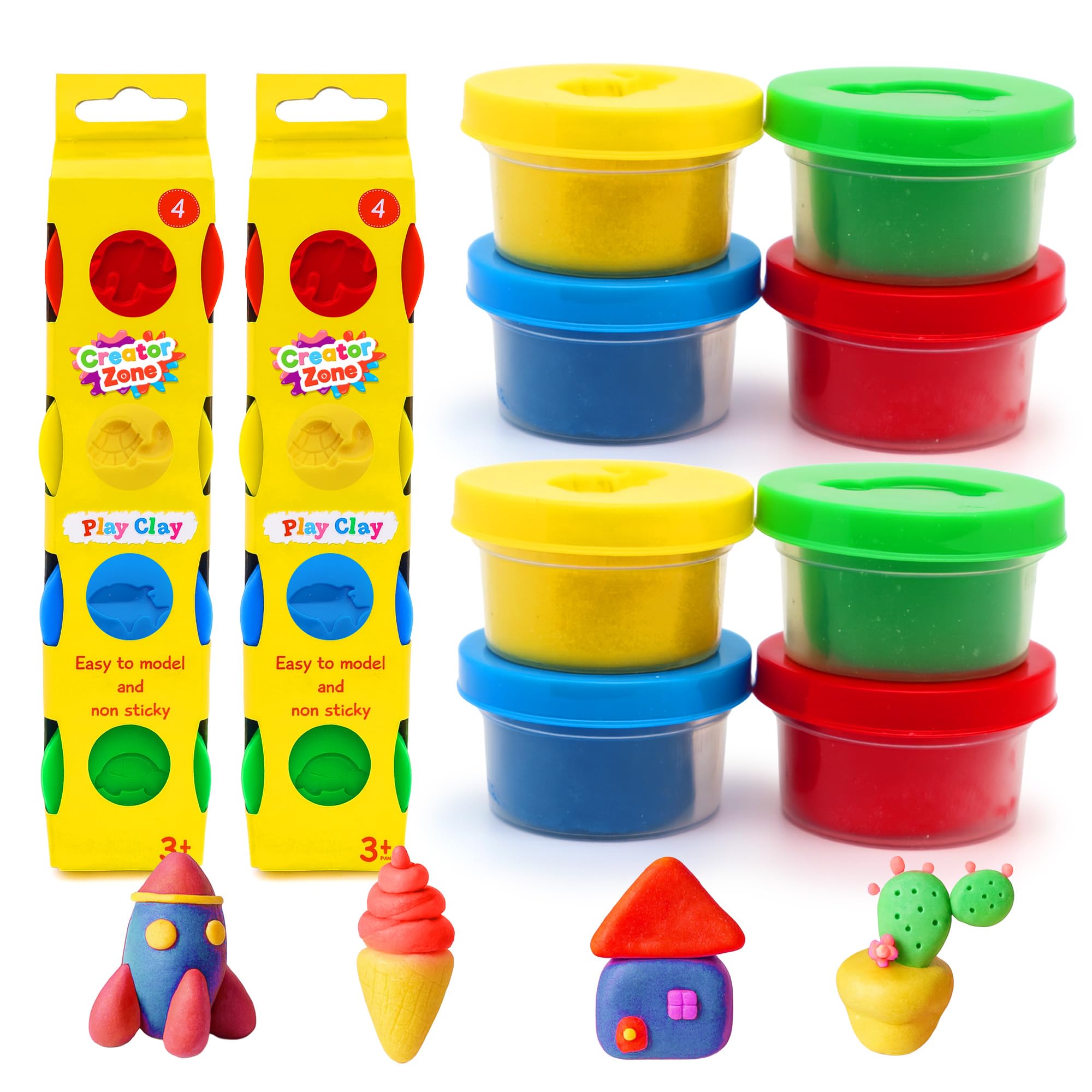 Creator Zone 8pcs Play Clay Set - Colour Dough Modelling Kit, Easy to Carry, Perfect for Gifting, Crafting & Playing, DIY Kids Arts & Crafts Age 3+, Group Activities, Playdough Party Bag Fillers