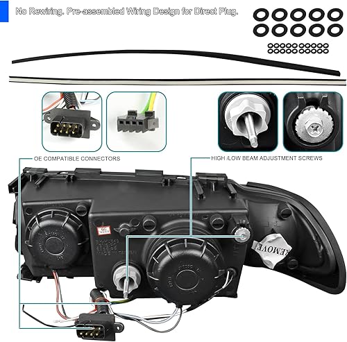 Miniatura 4 de Spec-D Tuning Faros delanteros LED cromados de doble halo compatibles con BMW E38 serie 7 1995-2001, conjunto de faros delanteros izquierdo + derecho